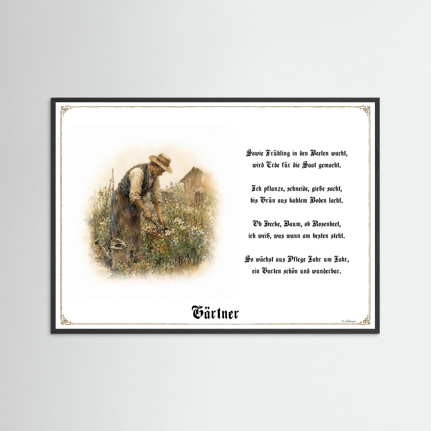 Zunftbild Gärtner mit schwarzem Holzrahmen