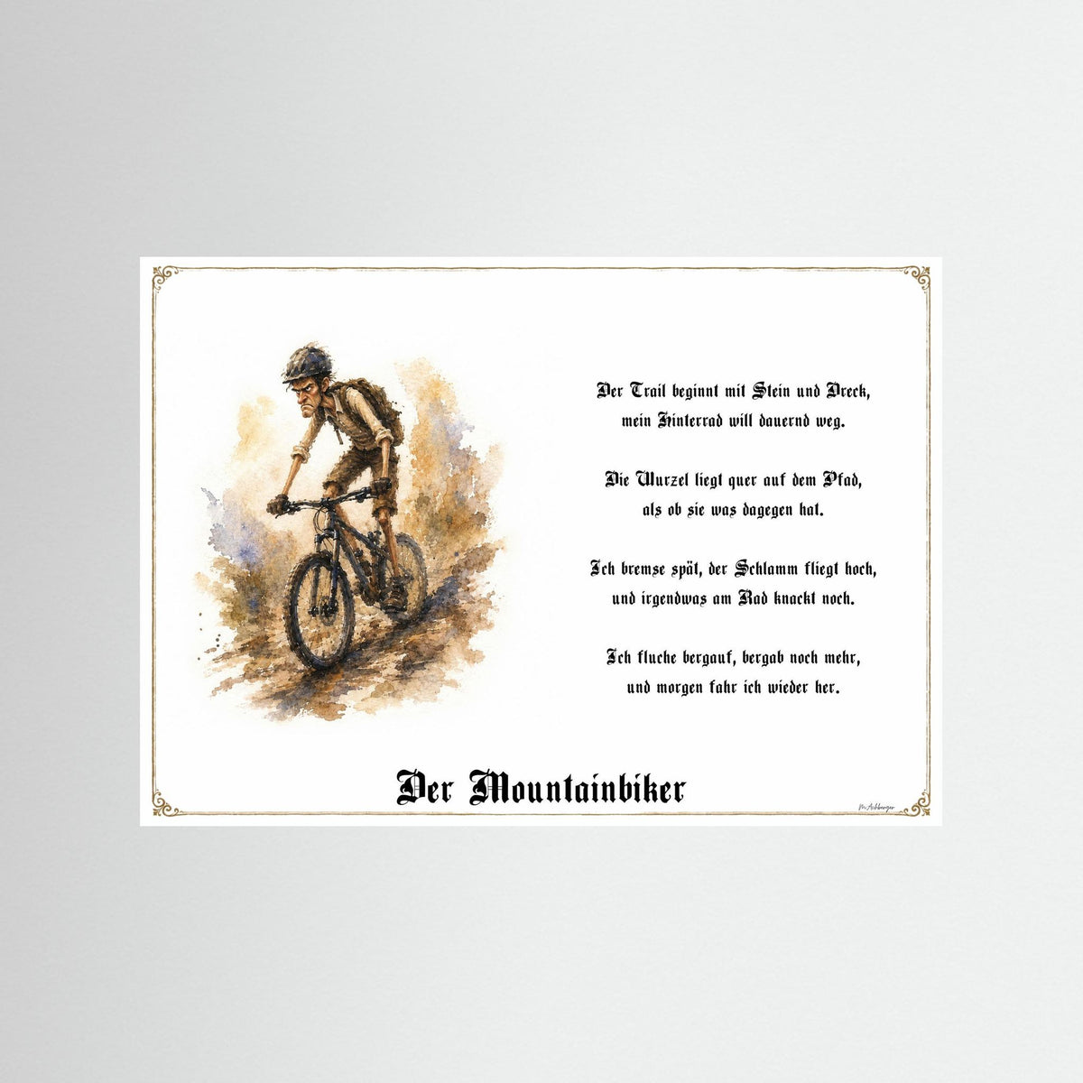 Zunftbild Der Mountainbiker-Griesgram – Beispielansicht des Kunstdrucks