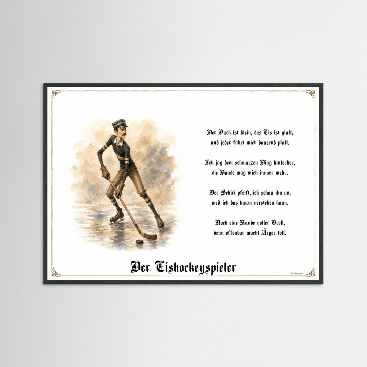 Zunftbild Der Eishockeyspieler-Griesgram – Beispielansicht des Kunstdrucks
