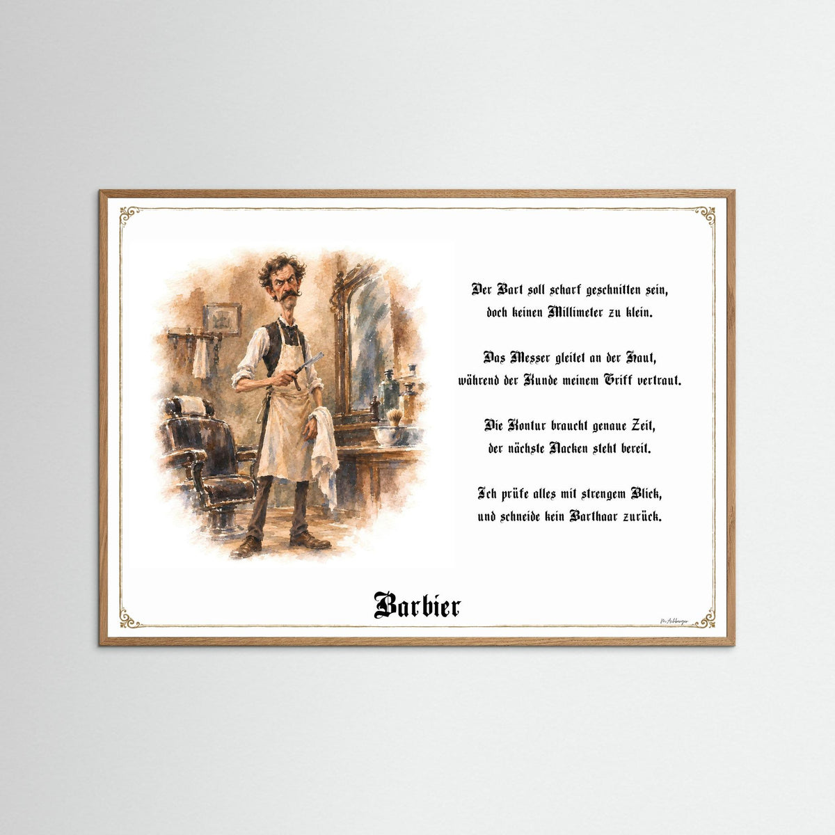 Zunftbild Der Barbier-Griesgram – Beispielansicht des Kunstdrucks