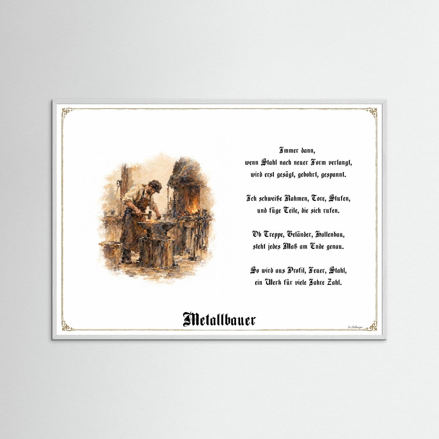 Zunftbild Metallbauer mit weißem Holzrahmen
