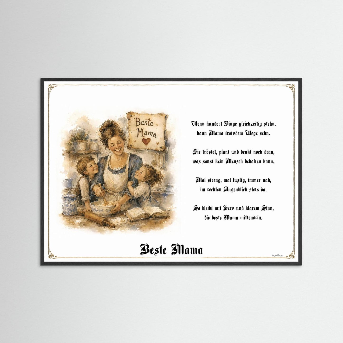 Beste Mama Kunstdruck mit schwarzem Holzrahmen