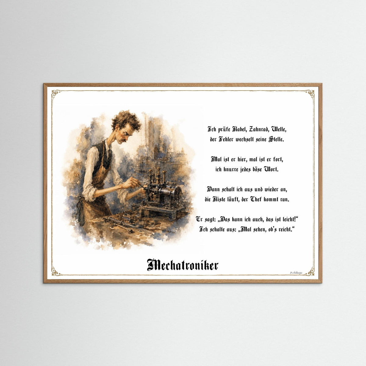 Zunftbild Der Mechatroniker-Griesgram – Beispielansicht des Kunstdrucks