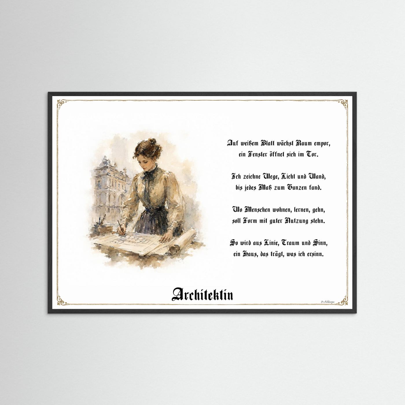 Zunftbild Architektin mit schwarzem Holzrahmen