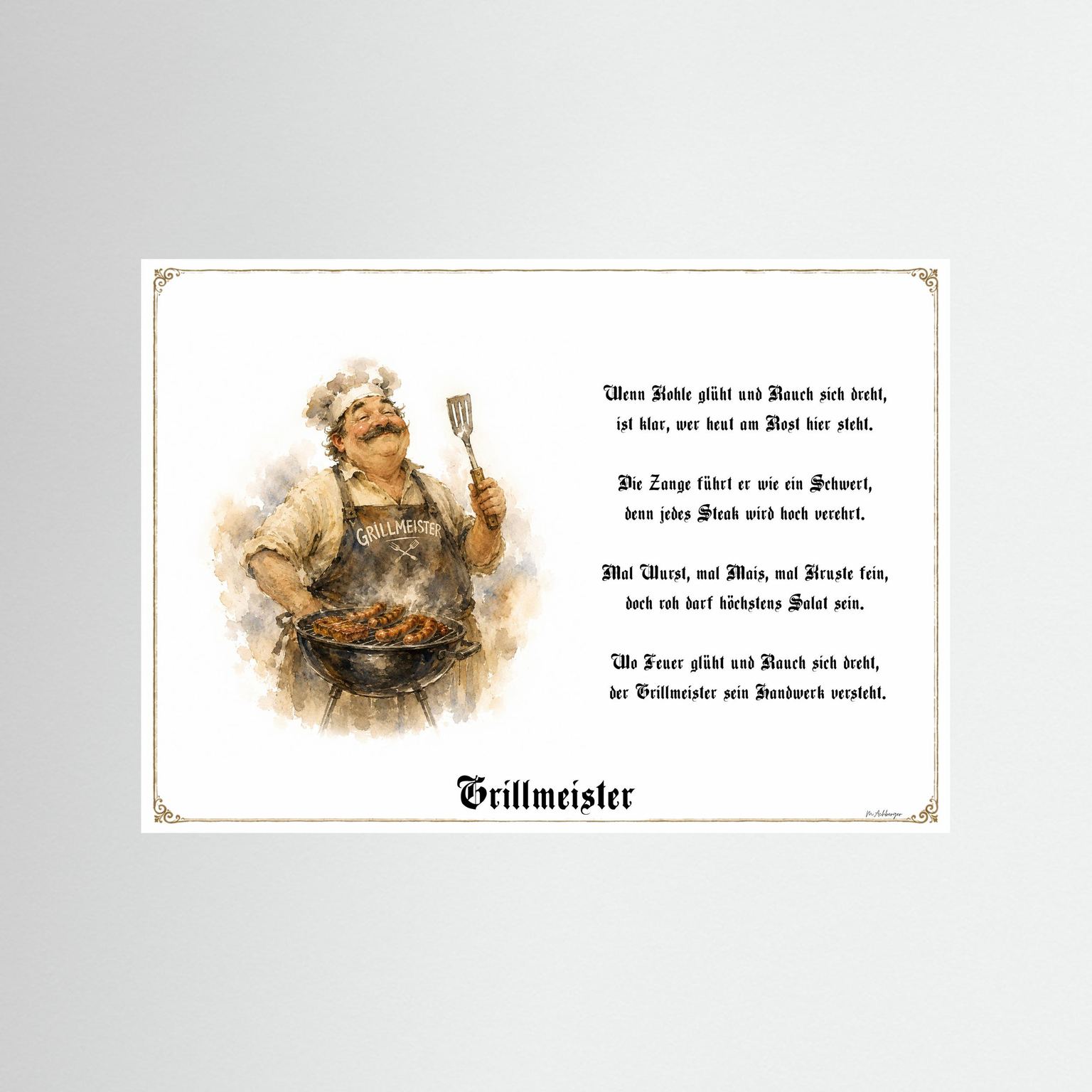 Grillmeister Kunstdruck als Geschenk ohne Rahmen