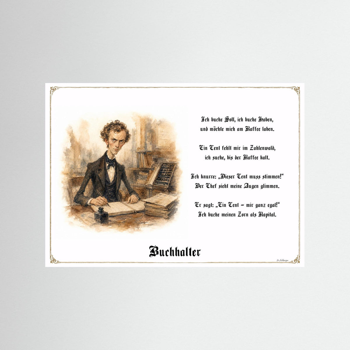 Zunftbild Der Buchhalter-Griesgram – Beispielansicht des Kunstdrucks