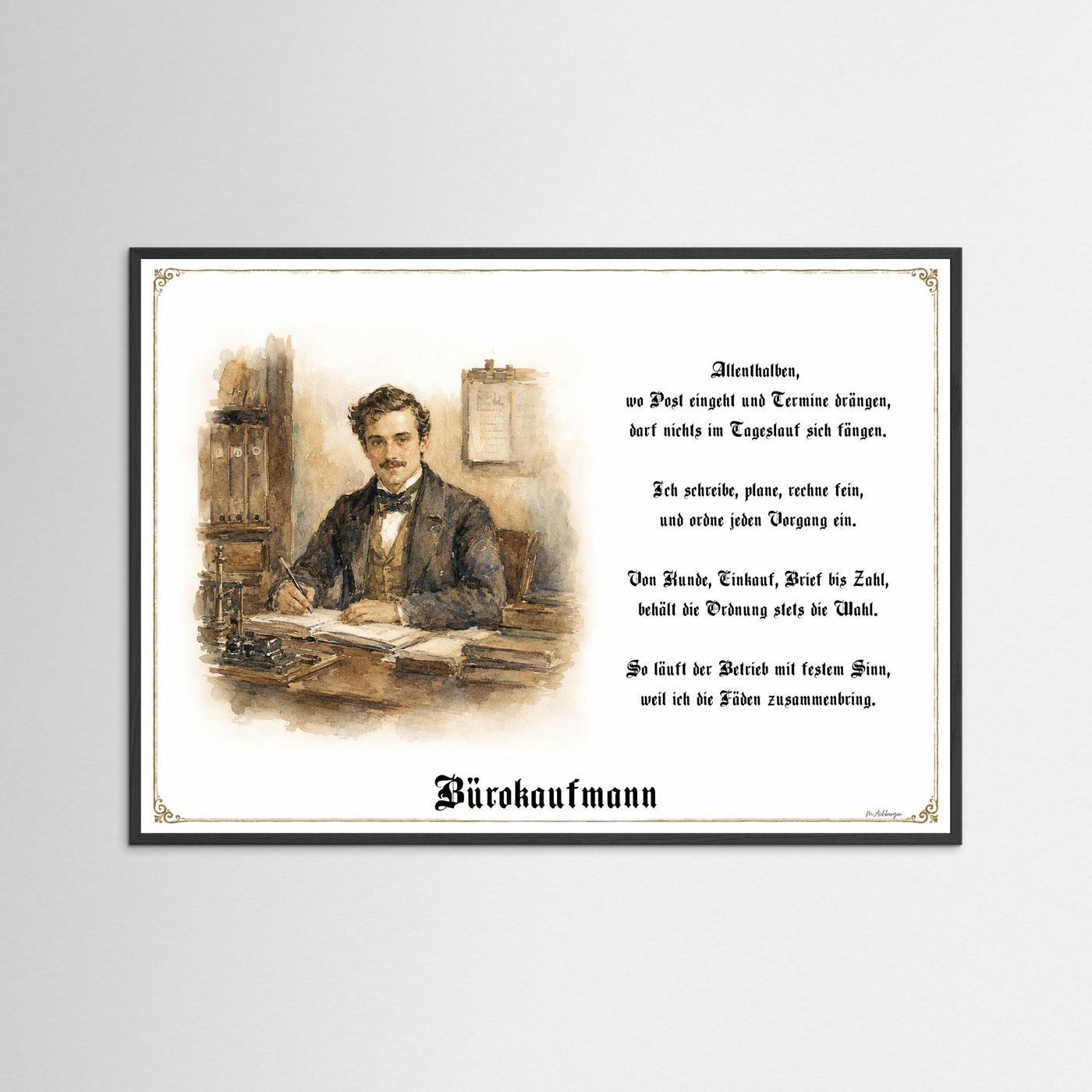 Zunftbild Bürokaufmann mit schwarzem Holzrahmen
