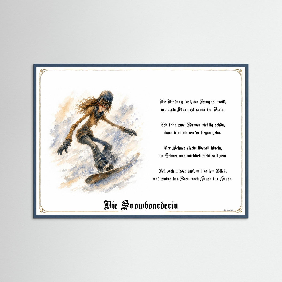 Zunftbild Die Snowboarderin-Griesgram – Beispielansicht des Kunstdrucks
