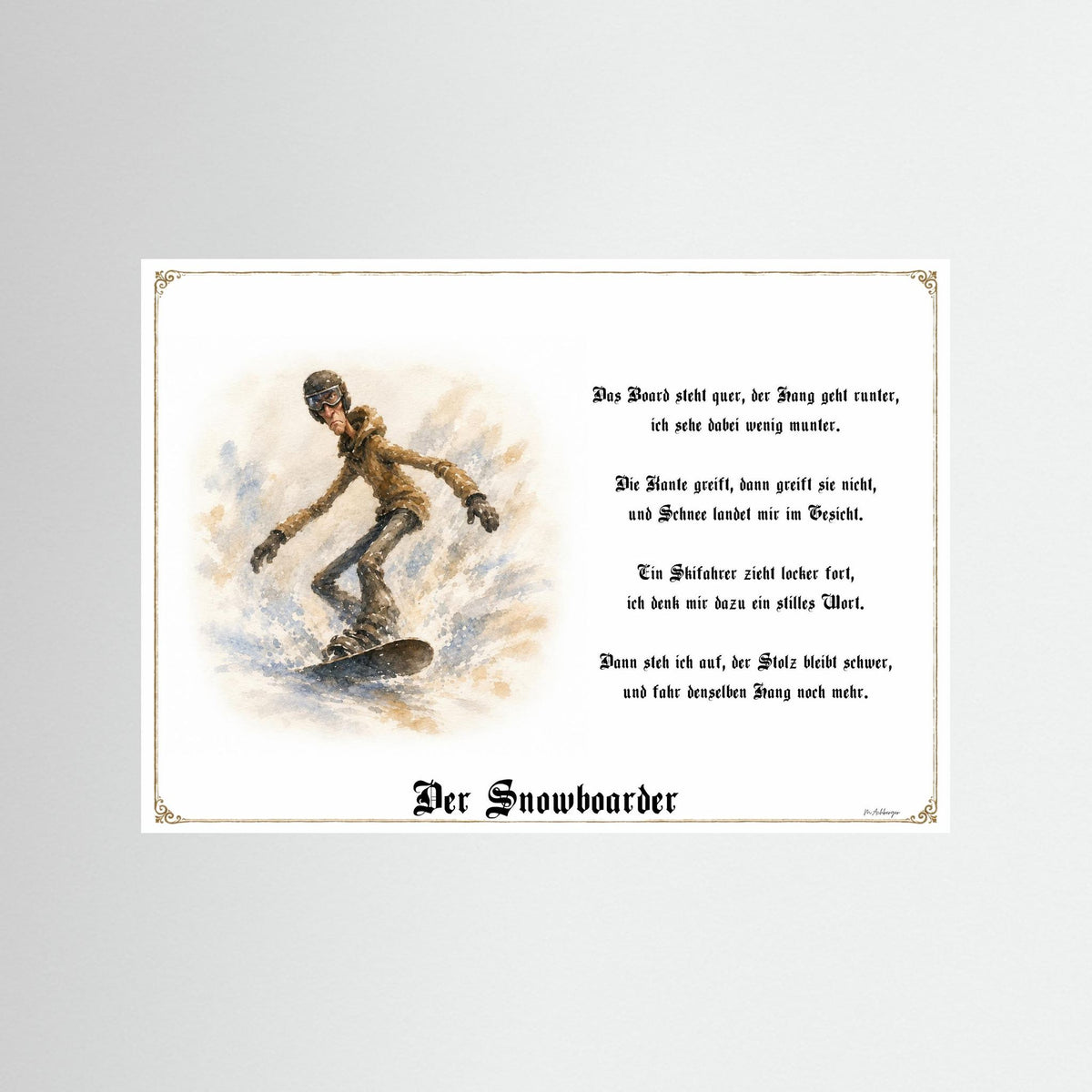 Zunftbild Der Snowboarder-Griesgram – Beispielansicht des Kunstdrucks