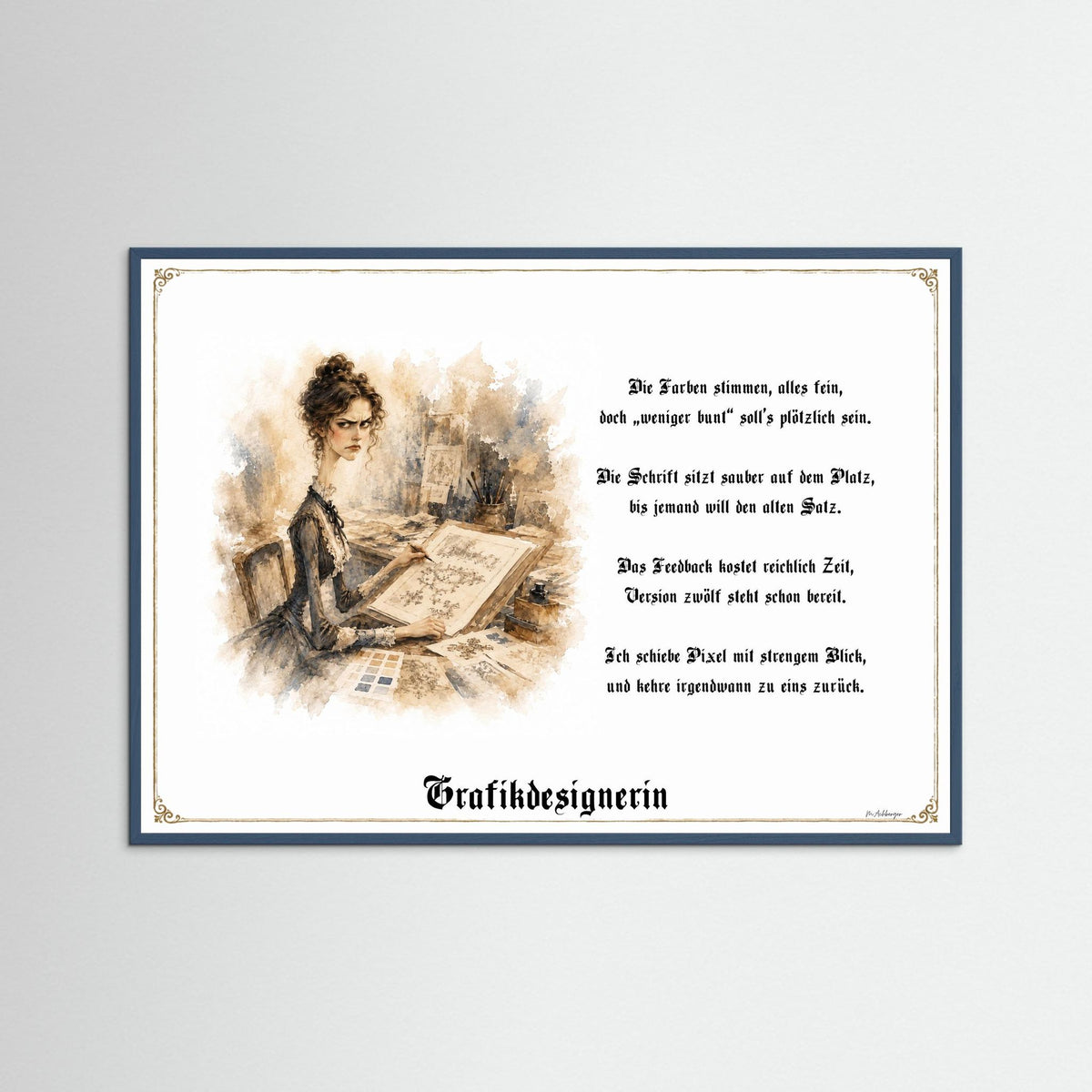 Zunftbild Die Grafikdesignerin-Griesgram – Beispielansicht des Kunstdrucks