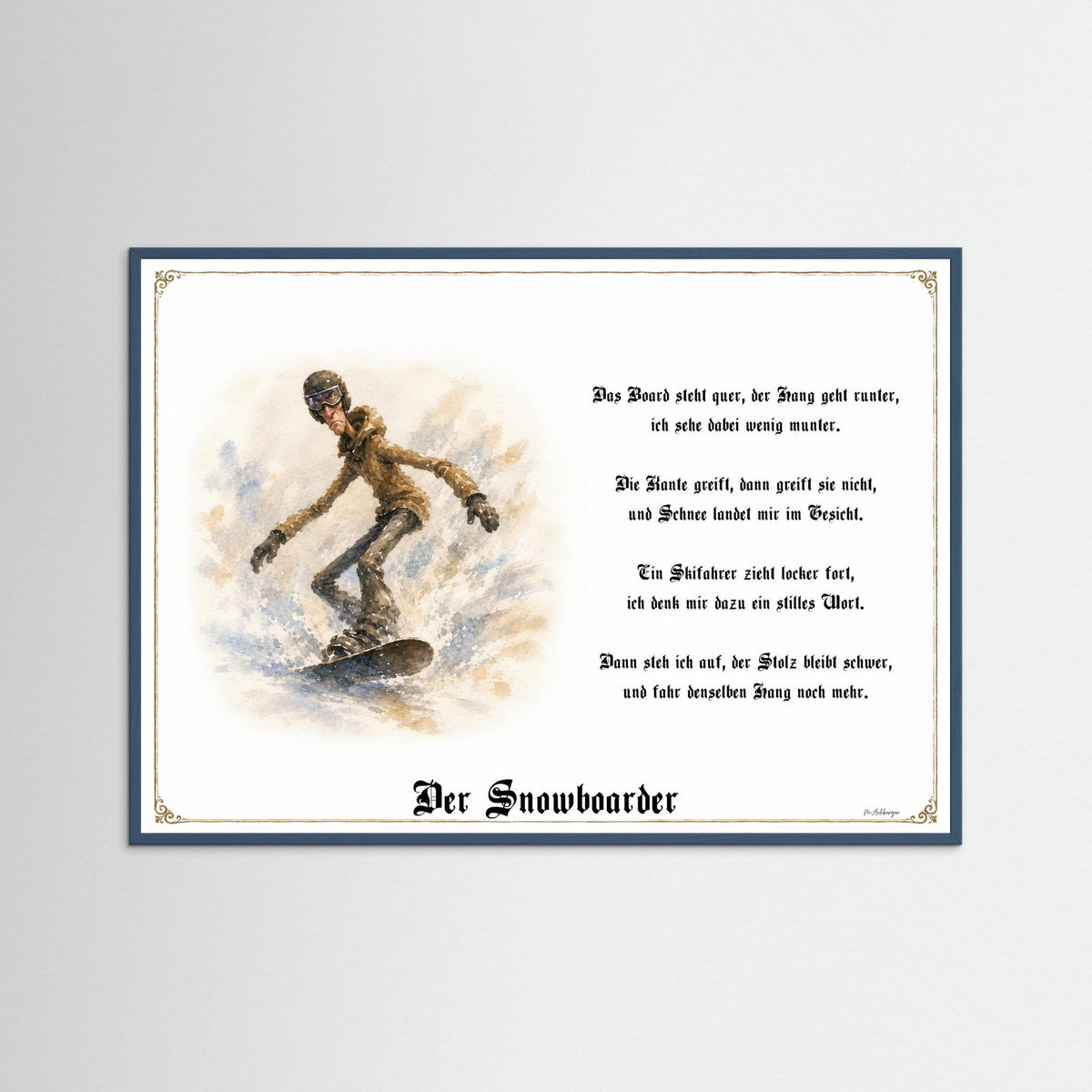 Zunftbild Der Snowboarder-Griesgram – Beispielansicht des Kunstdrucks