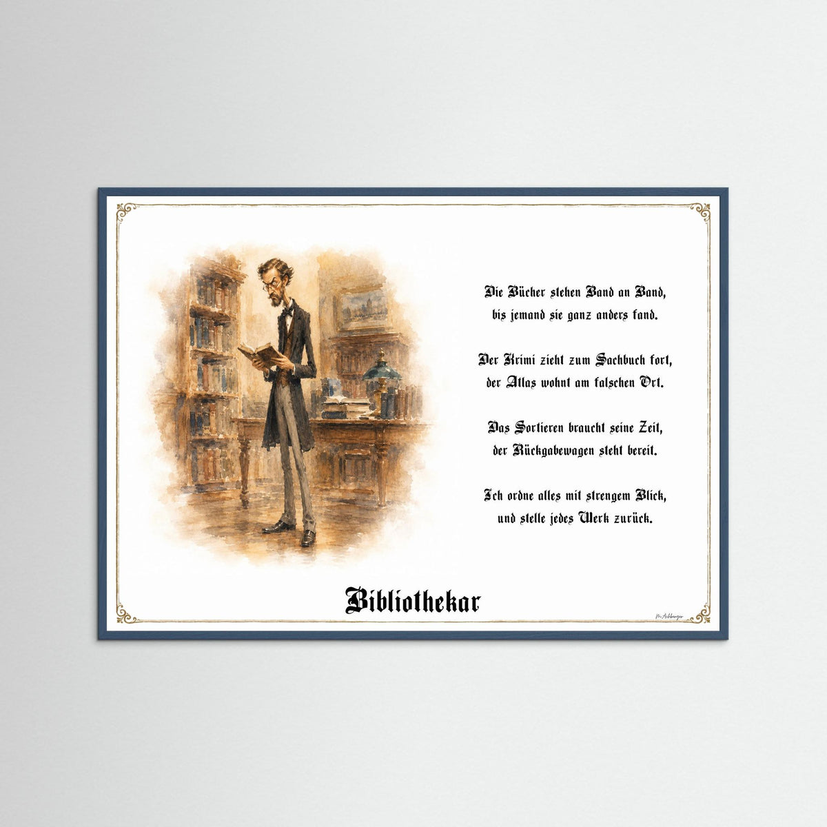 Zunftbild Der Bibliothekar-Griesgram – Beispielansicht des Kunstdrucks