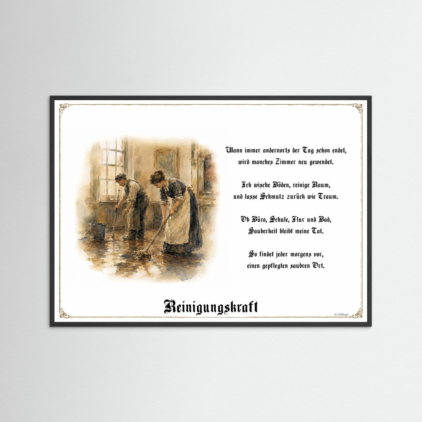 Zunftbild Reinigungskraft mit schwarzem Holzrahmen