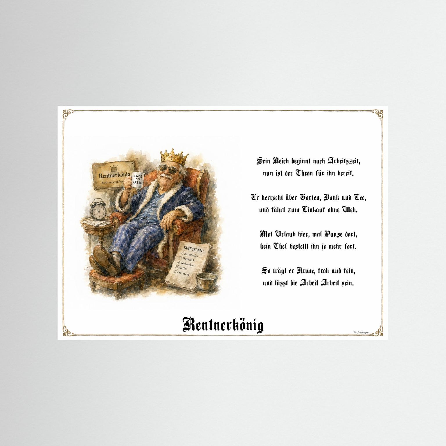 Rentnerkönig Kunstdruck als Geschenk ohne Rahmen