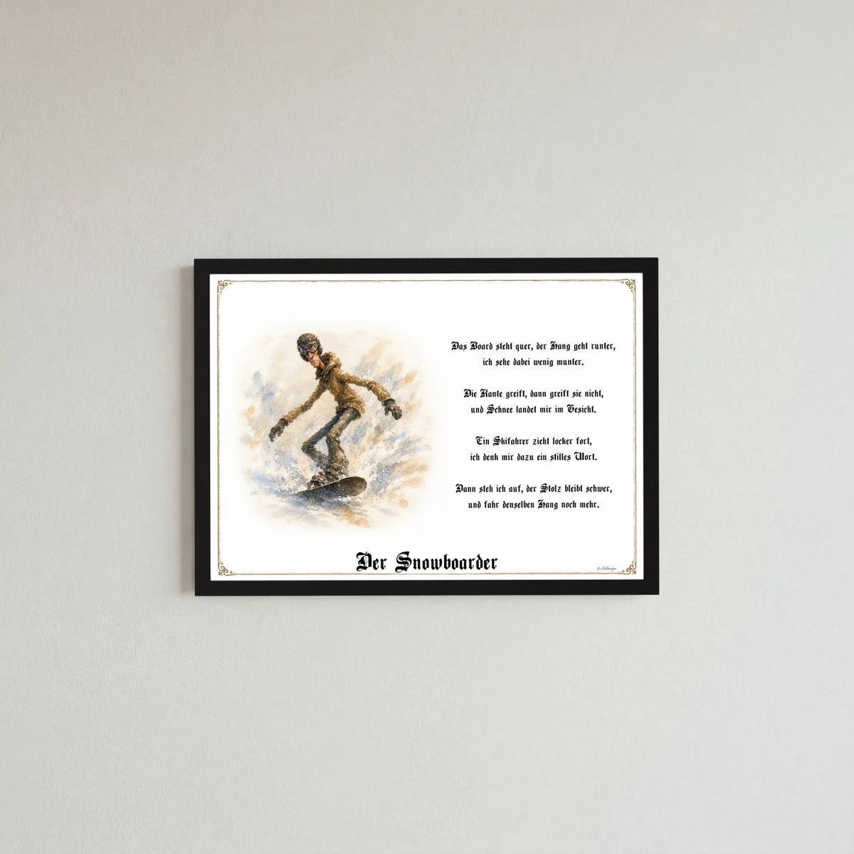 Zunftbild Der Snowboarder-Griesgram – Beispielansicht des Kunstdrucks