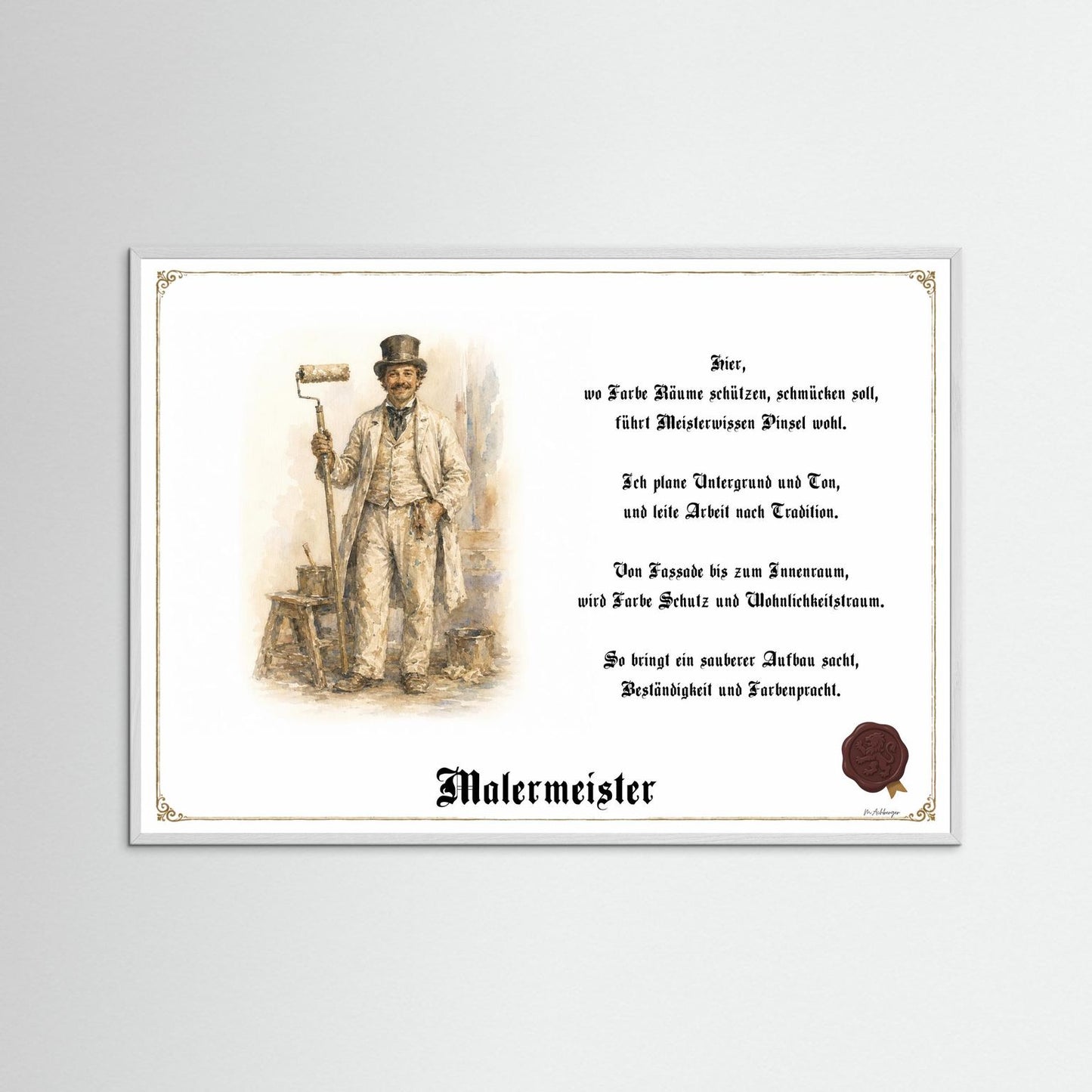 Zunftbild Malermeister mit weißem Holzrahmen