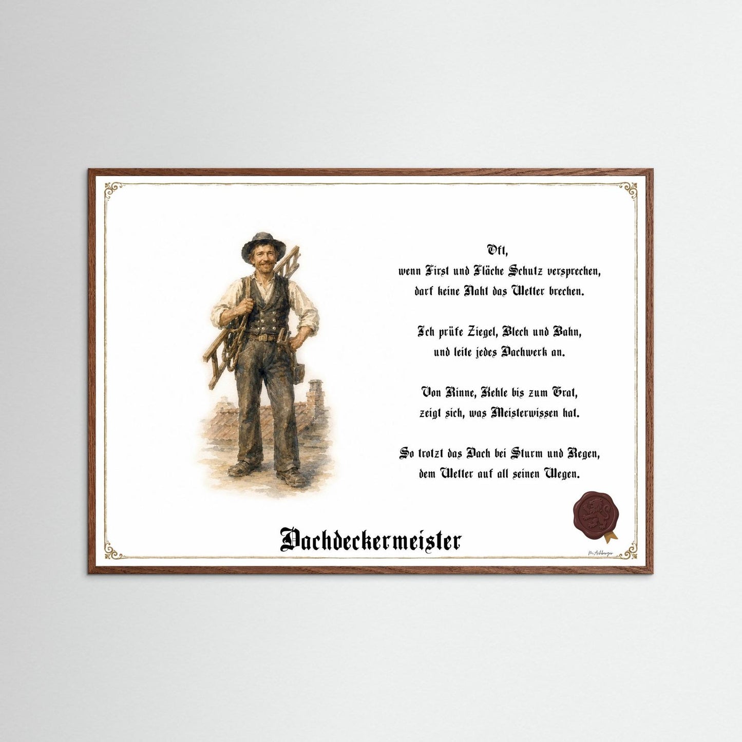 Zunftbild Dachdeckermeister mit dunklem Eichenrahmen