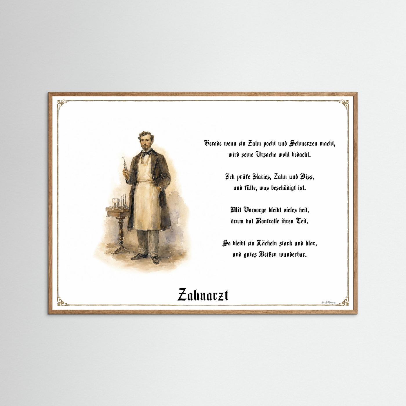 Zunftbild Zahnarzt mit naturfarbenem Eichenrahmen