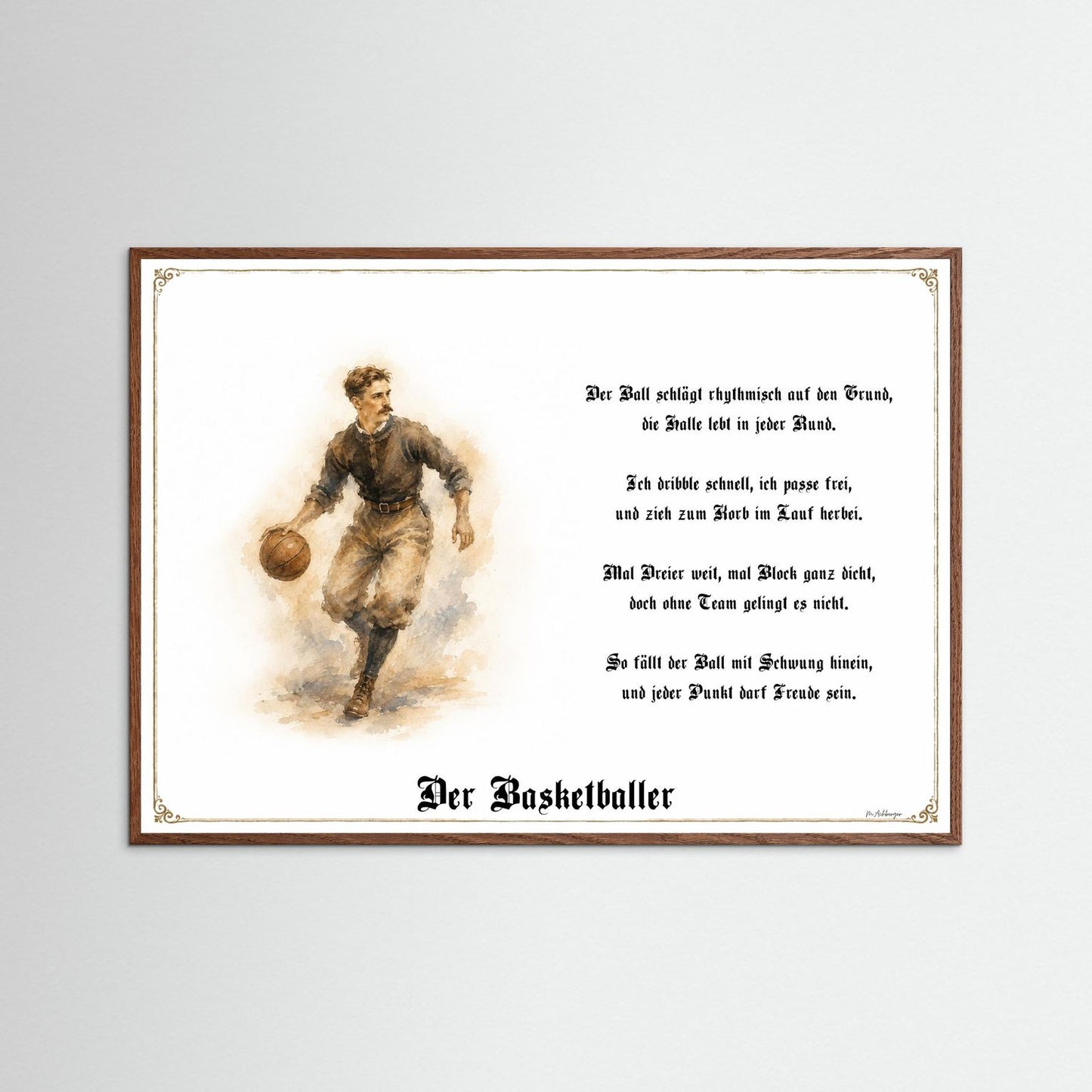 Sportbild Basketballer mit dunklem Eichenrahmen
