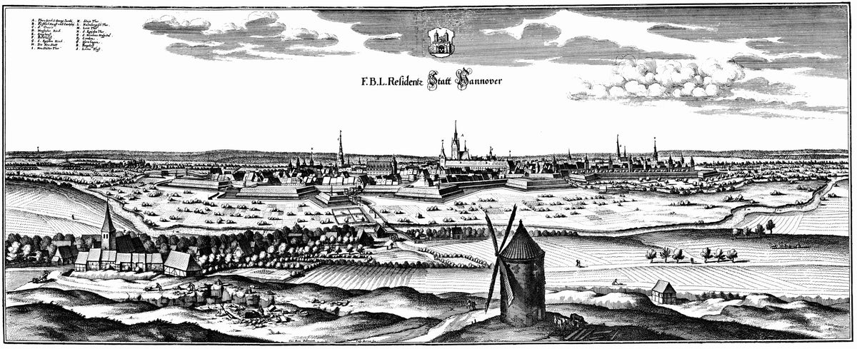 Historische Stadtansicht von Hannover nach Caspar Merian, Mitte des 17. Jahrhunderts