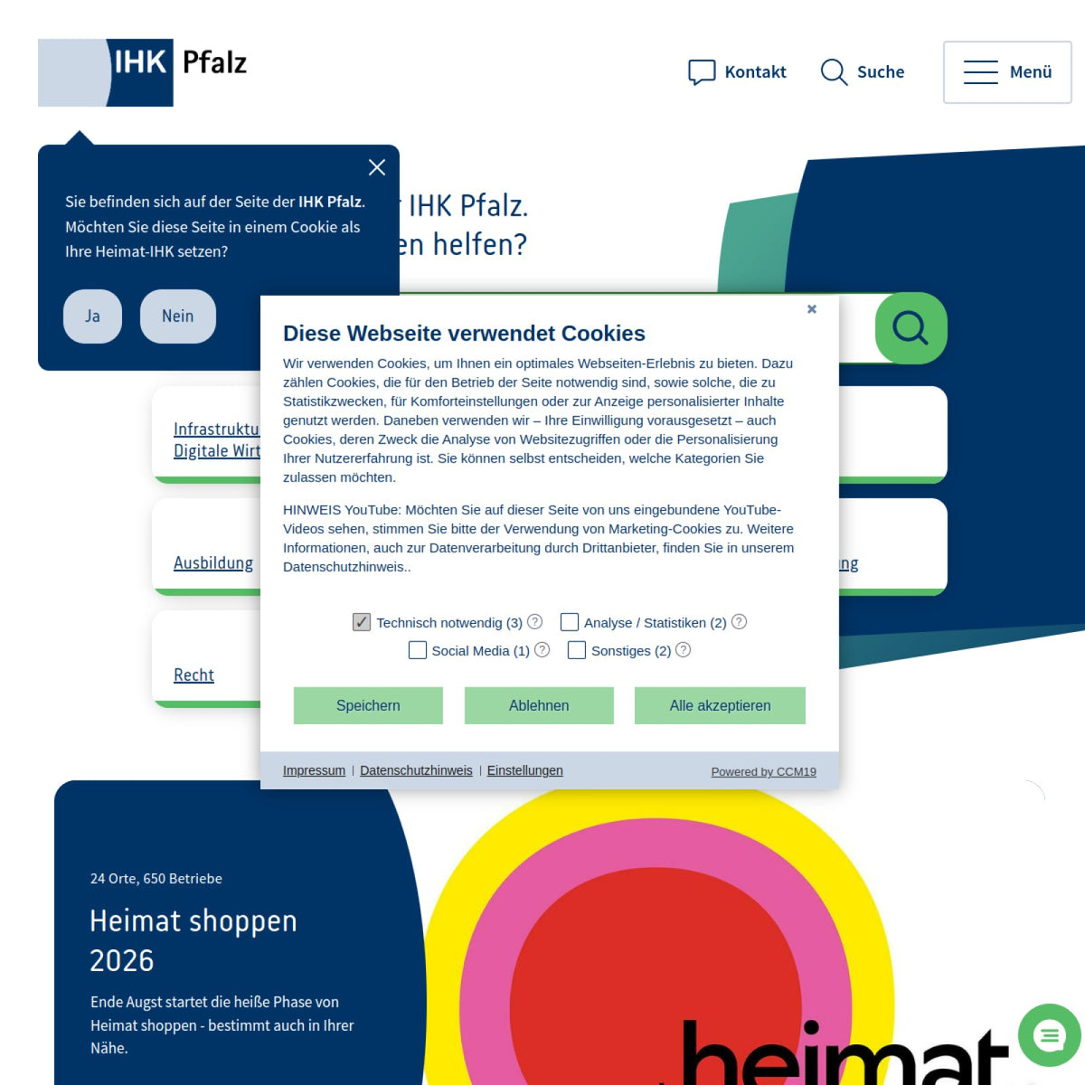 Screenshot der offiziellen Website von Industrie- und Handelskammer für die Pfalz