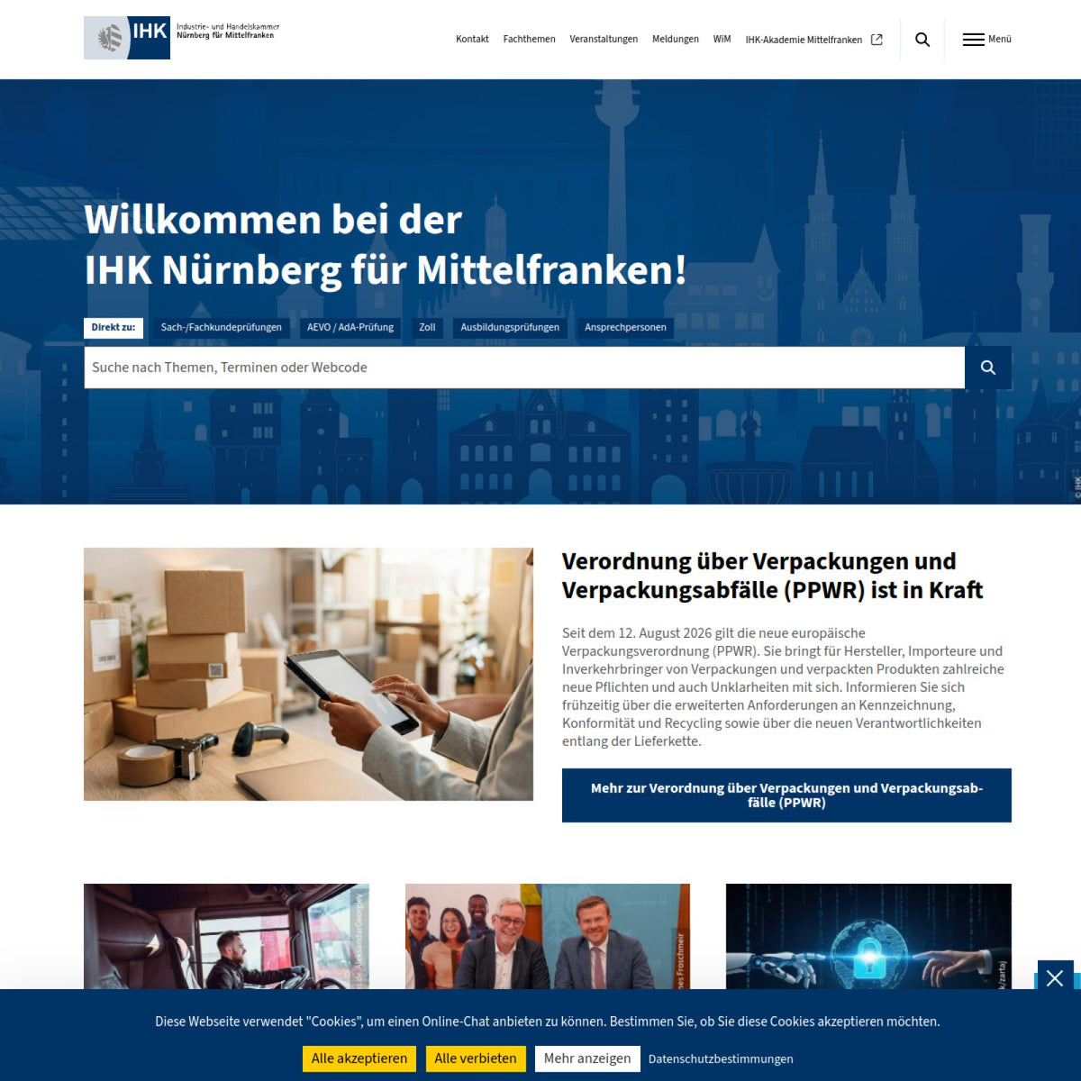 Screenshot der offiziellen Website von Industrie- und Handelskammer Nürnberg für Mittelfranken
