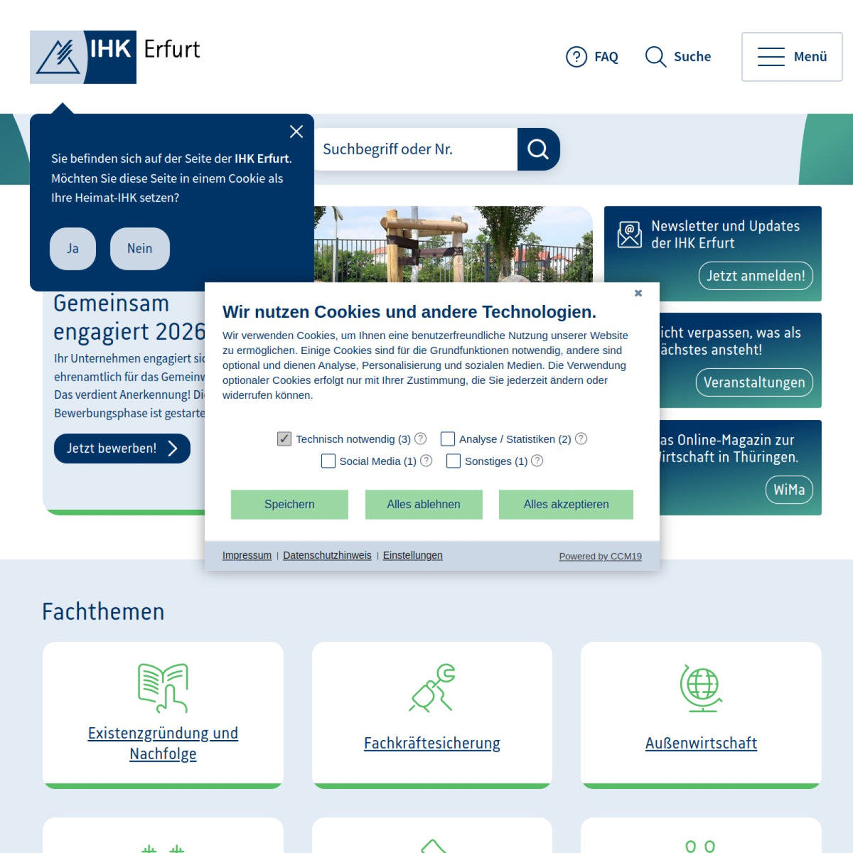 Screenshot der offiziellen Website von Industrie- und Handelskammer Erfurt