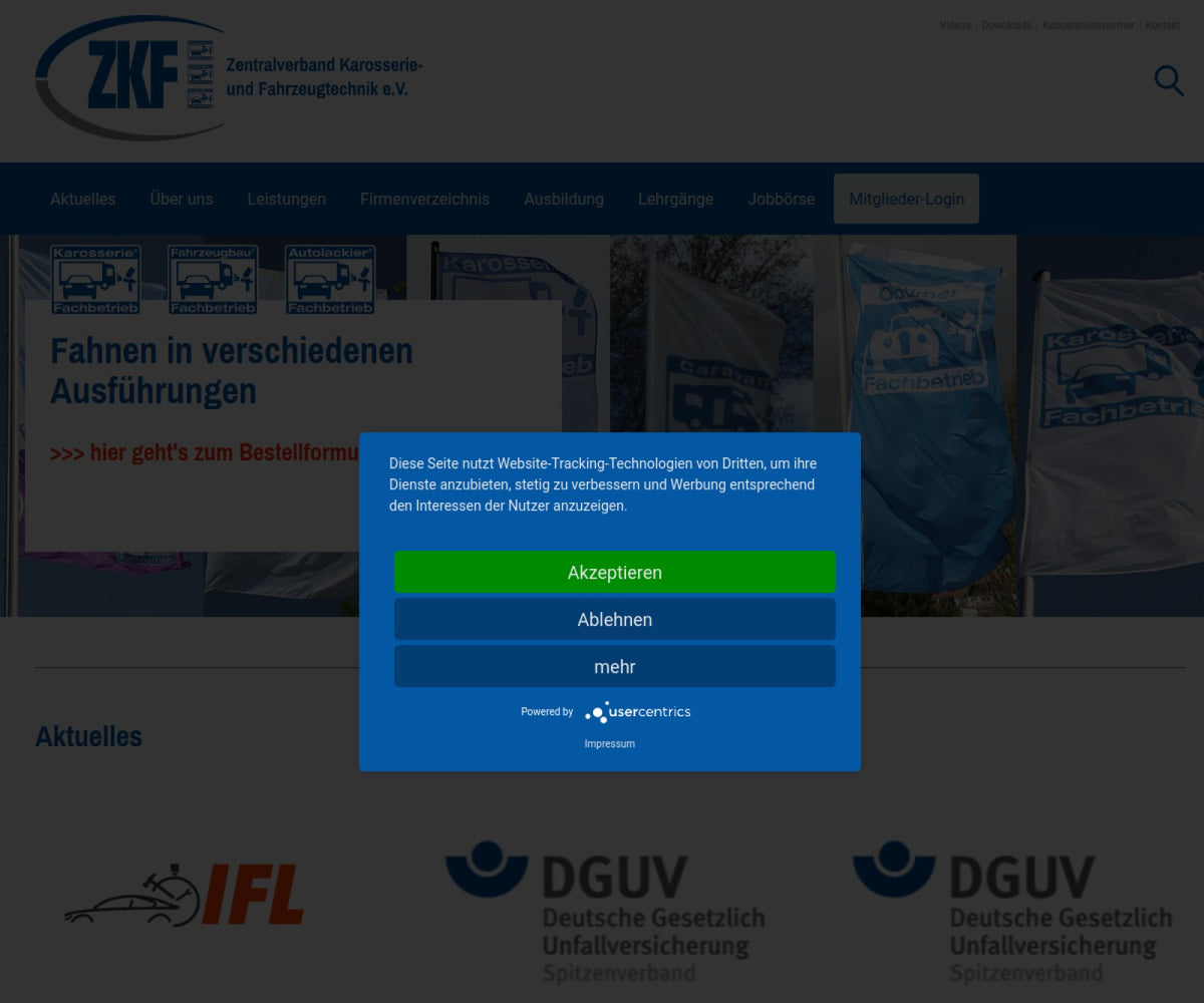 Screenshot der offiziellen Website von Zentralverband Karosserie- und Fahrzeugtechnik e.V.