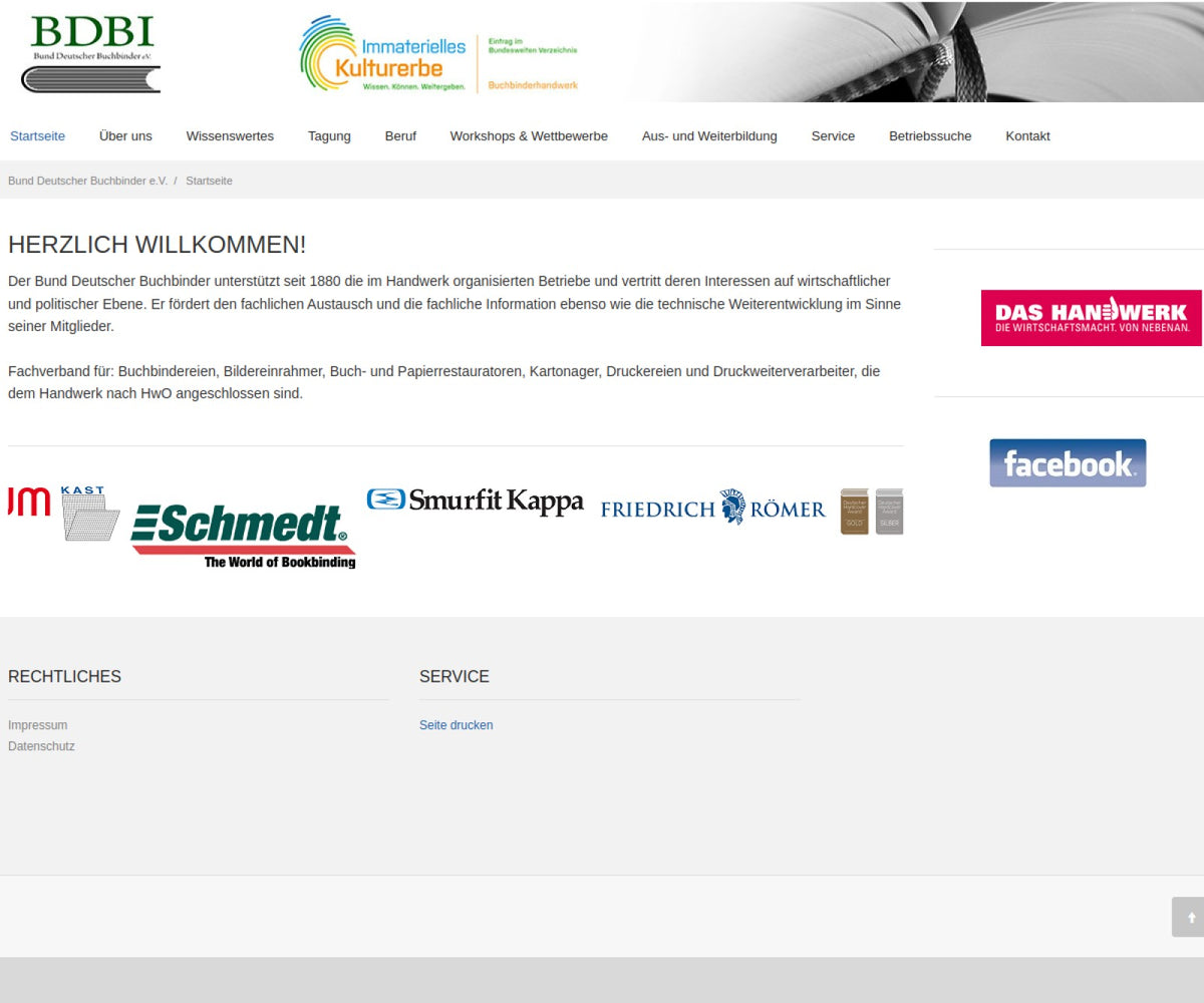 Screenshot der offiziellen Website von Bund Deutscher Buchbinder e.V.