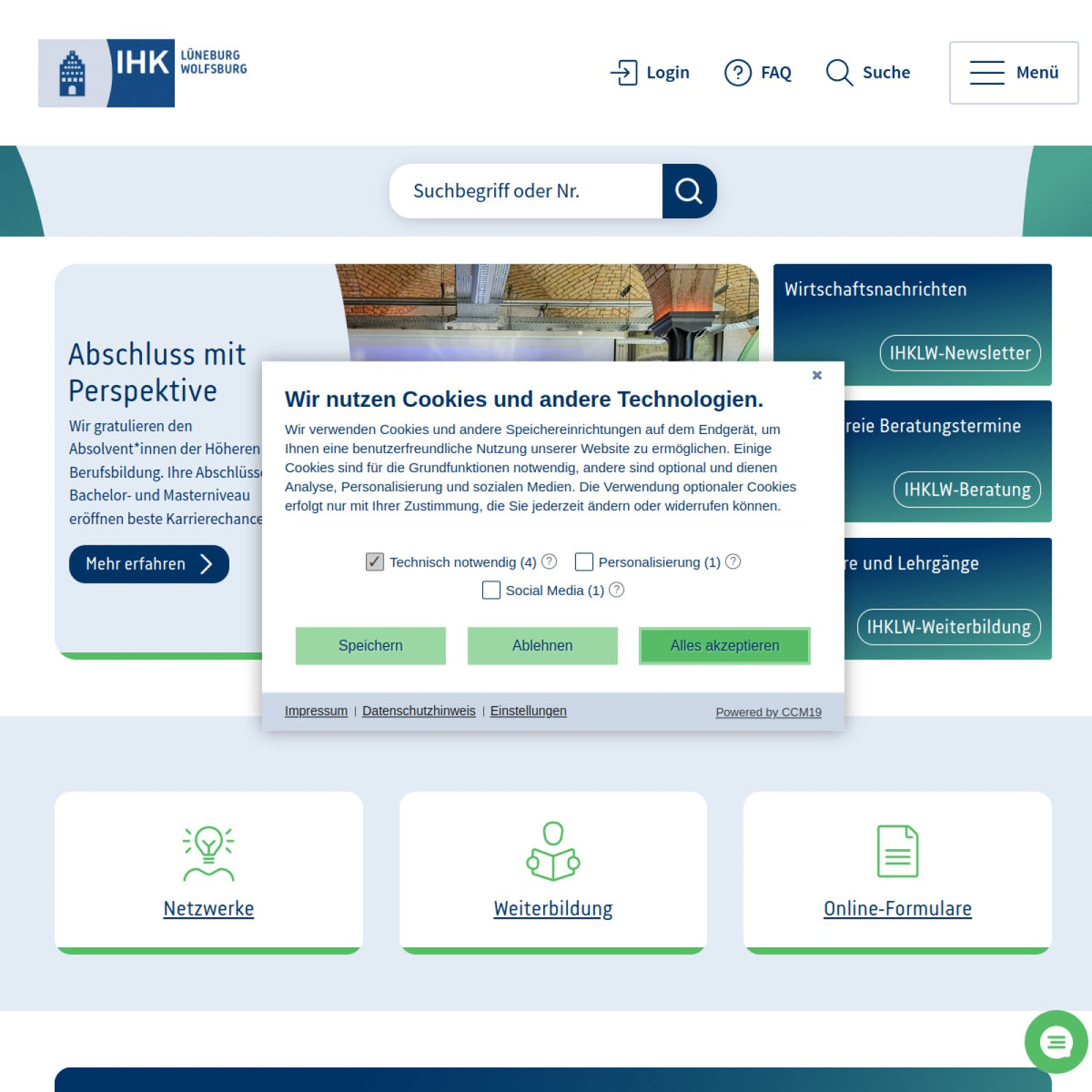 Screenshot der offiziellen Website von Industrie- und Handelskammer Lüneburg-Wolfsburg