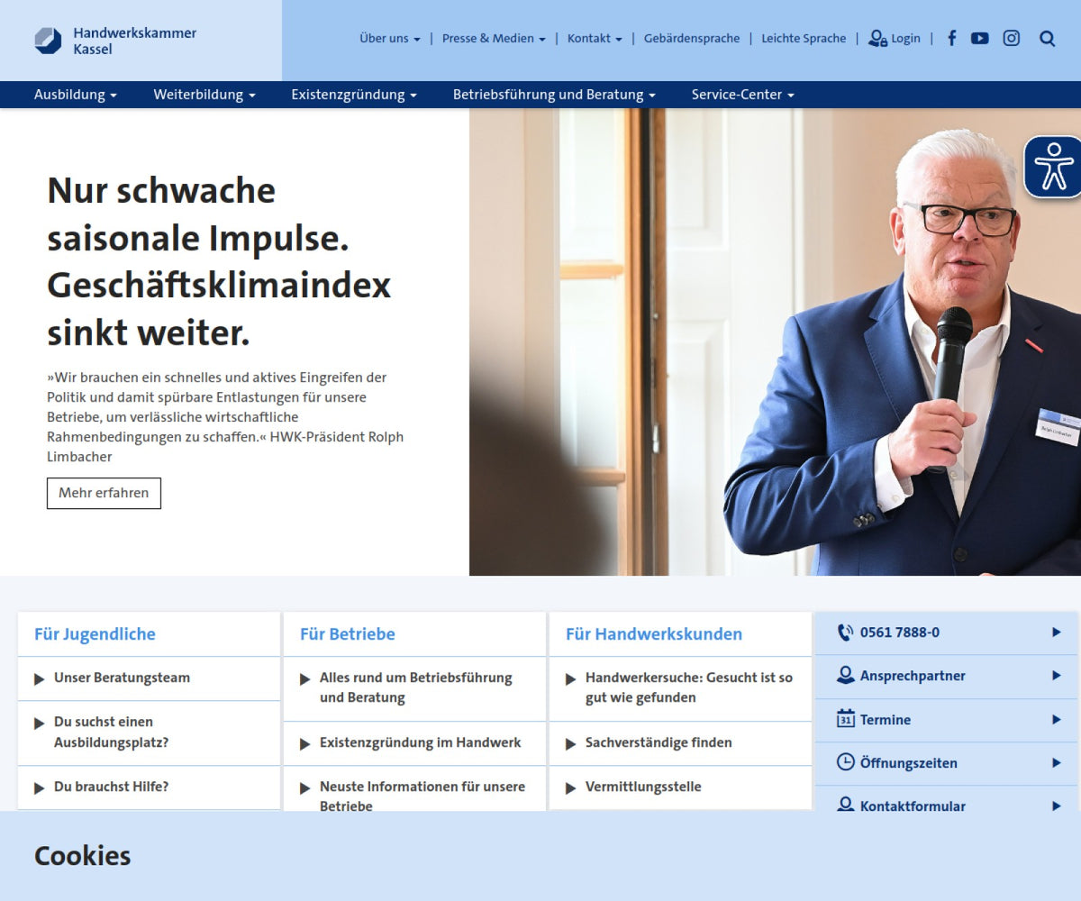 Screenshot der offiziellen Website von Handwerkskammer Kassel