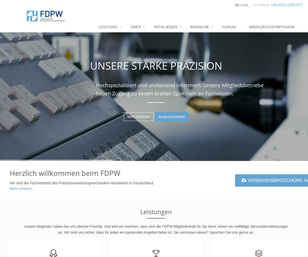 Screenshot der offiziellen Website von Fachverband der Präzisionswerkzeugmechaniker e.V.