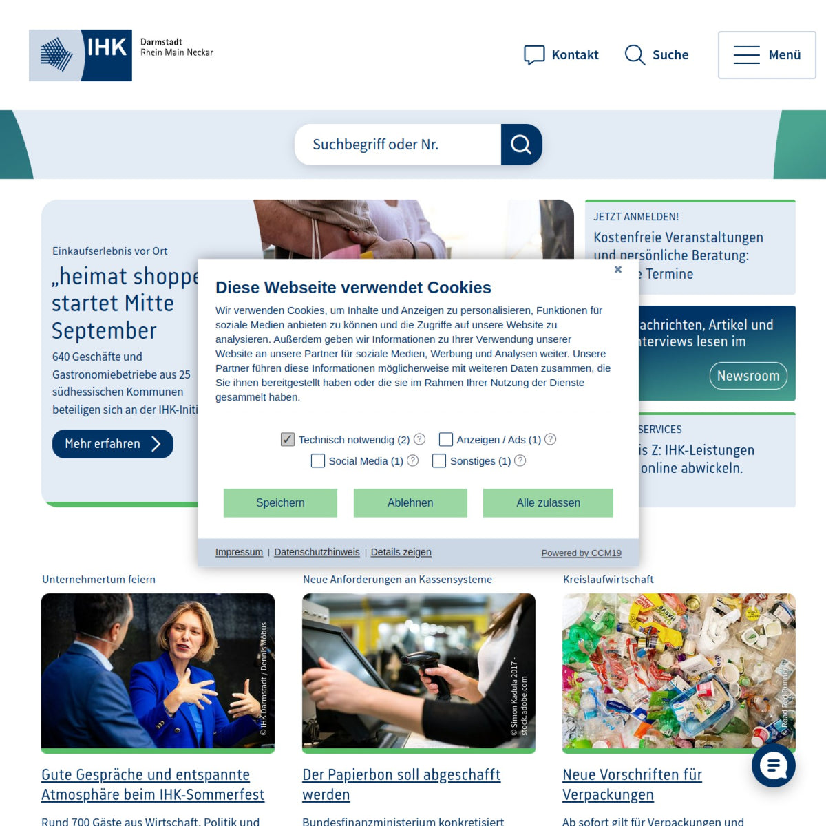 Screenshot der offiziellen Website von Industrie- und Handelskammer Darmstadt Rhein Main Neckar