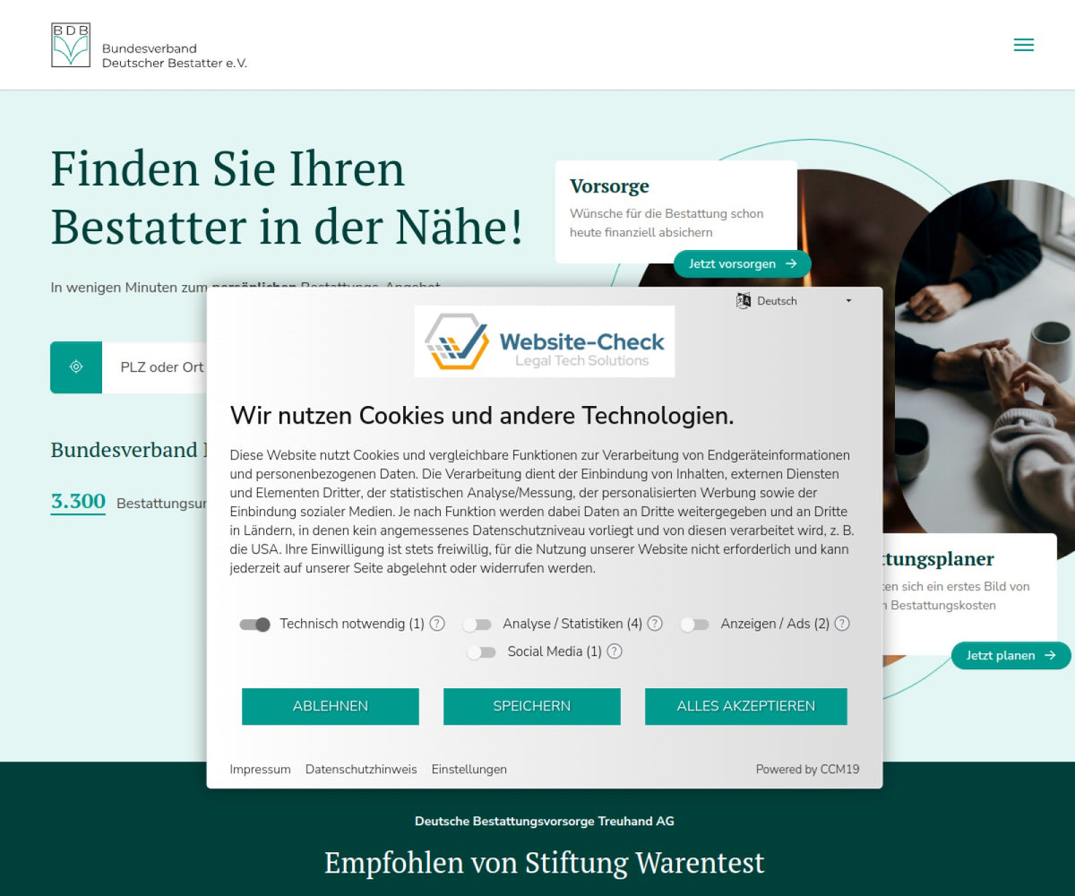 Screenshot der offiziellen Website von Bundesverband Deutscher Bestatter e.V.