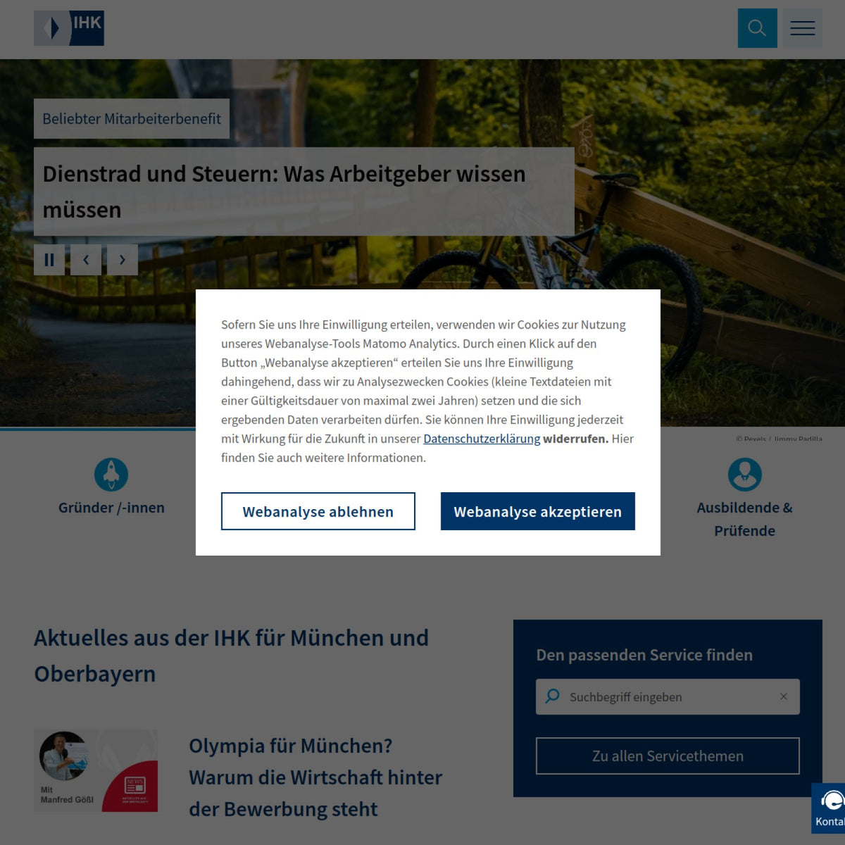 Screenshot der offiziellen Website von Industrie- und Handelskammer für München und Oberbayern