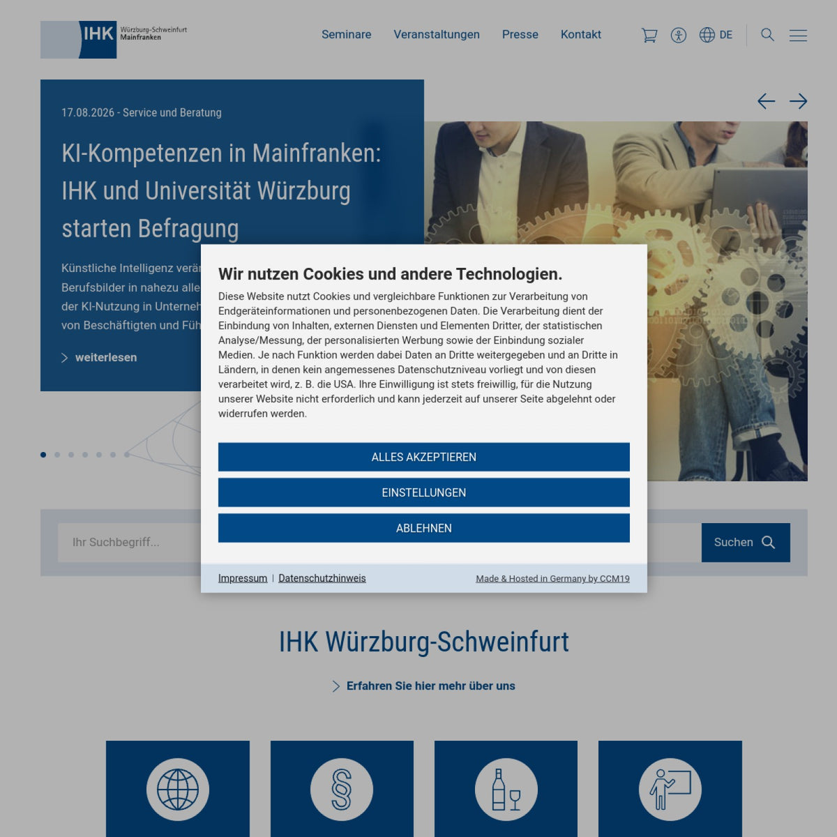 Screenshot der offiziellen Website von Industrie- und Handelskammer Würzburg-Schweinfurt