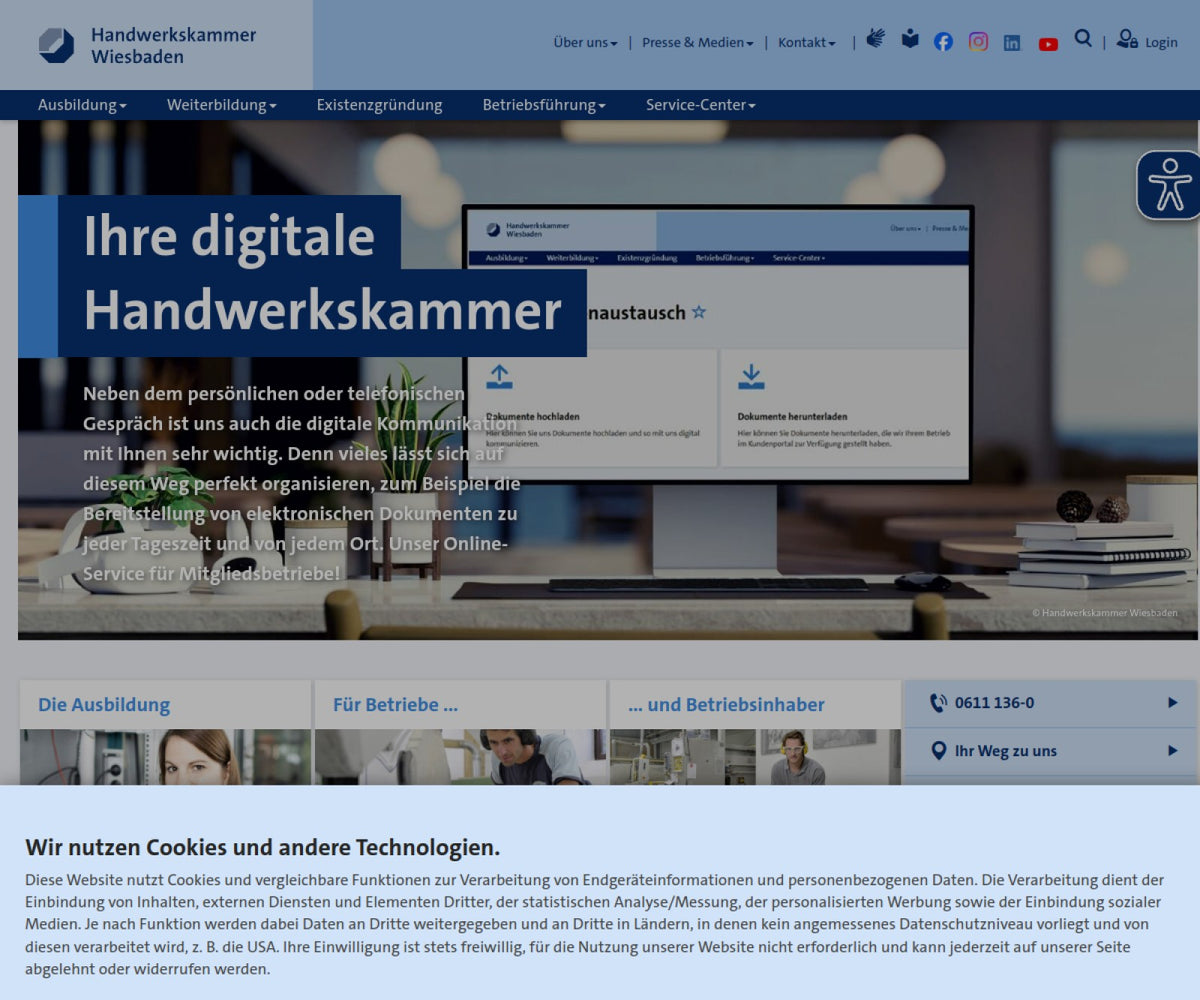 Screenshot der offiziellen Website von Handwerkskammer Wiesbaden