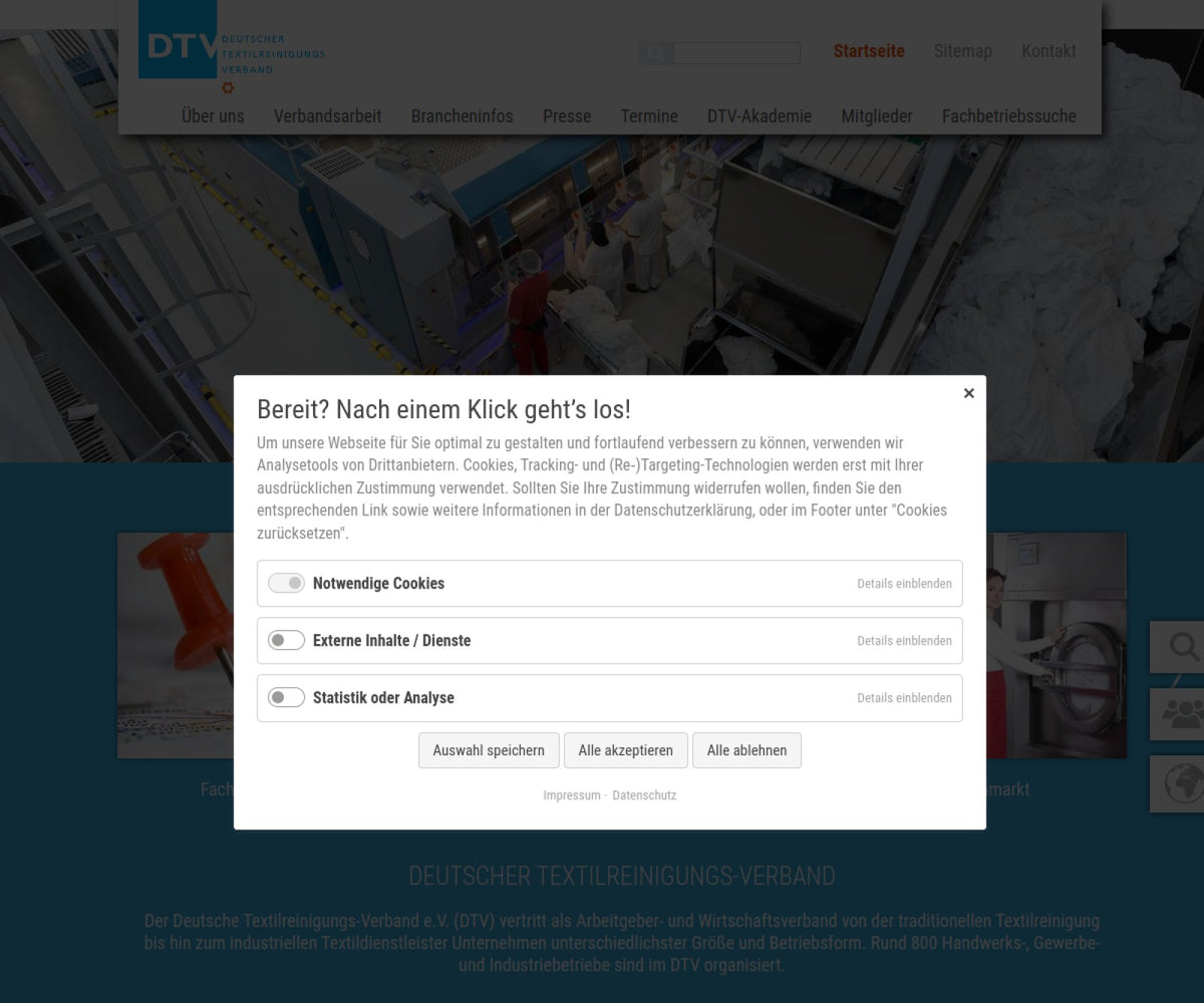 Screenshot der offiziellen Website von Deutscher Textilreinigungs-Verband e.V.