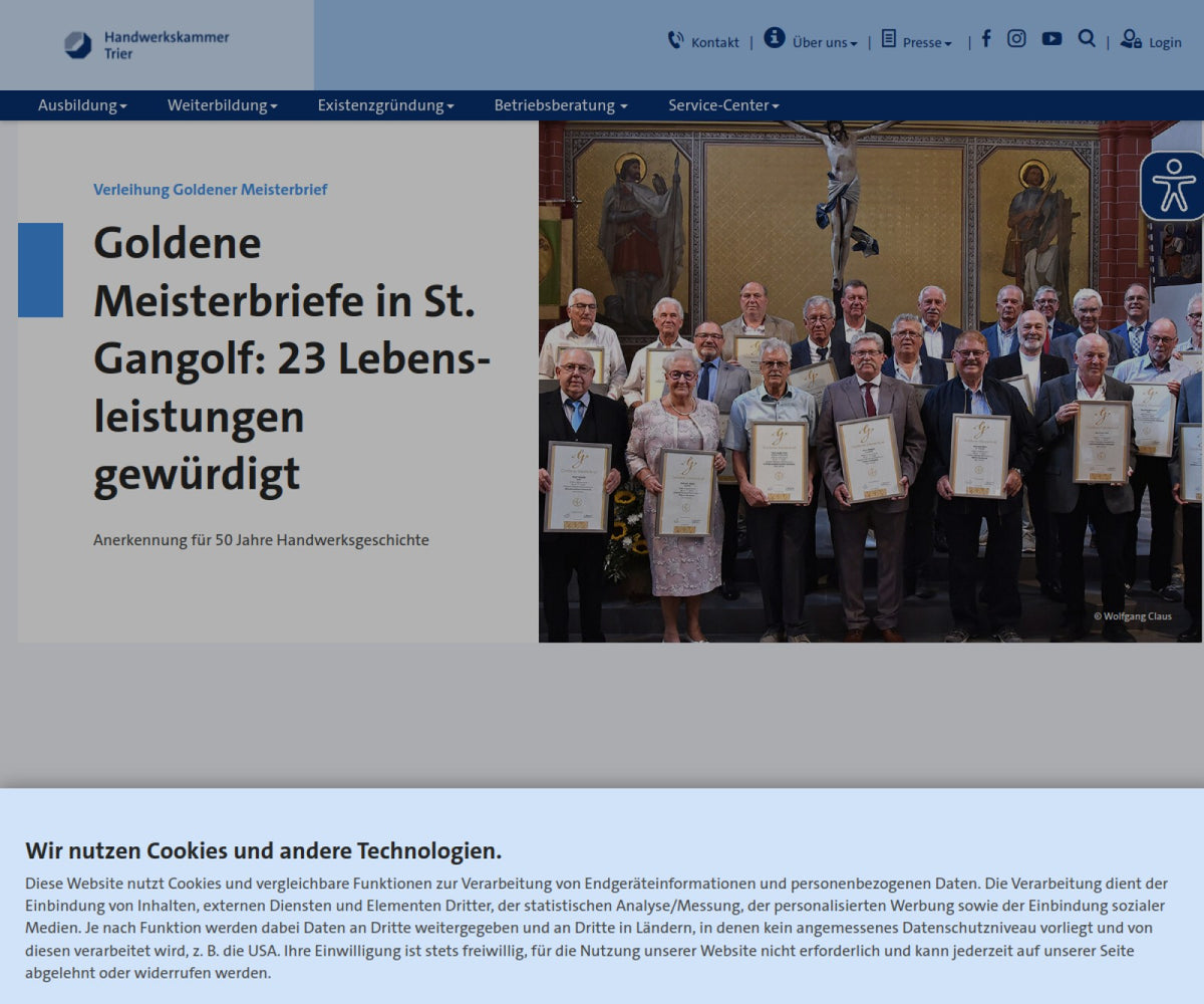 Screenshot der offiziellen Website von Handwerkskammer Trier