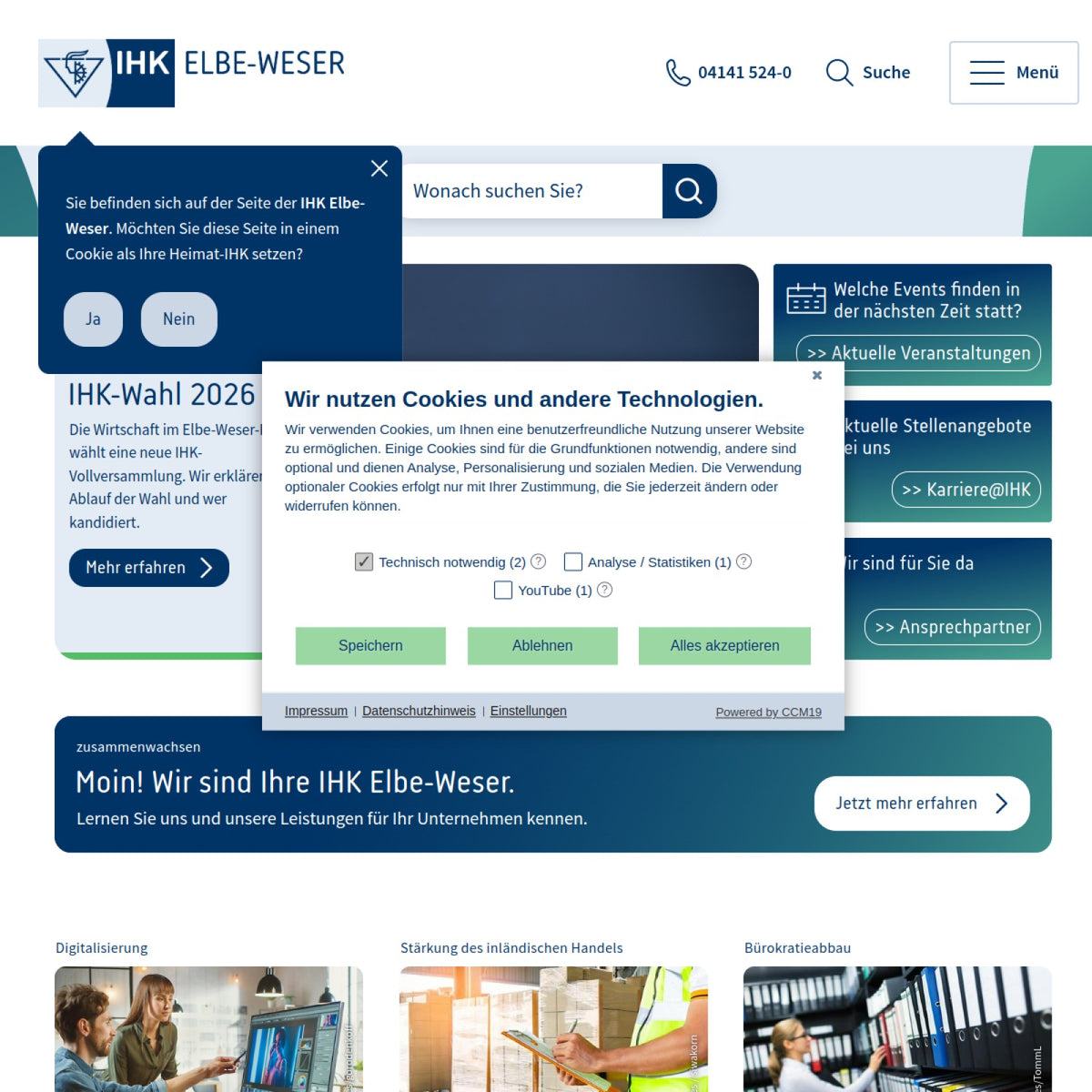 Screenshot der offiziellen Website von Industrie- und Handelskammer Elbe-Weser