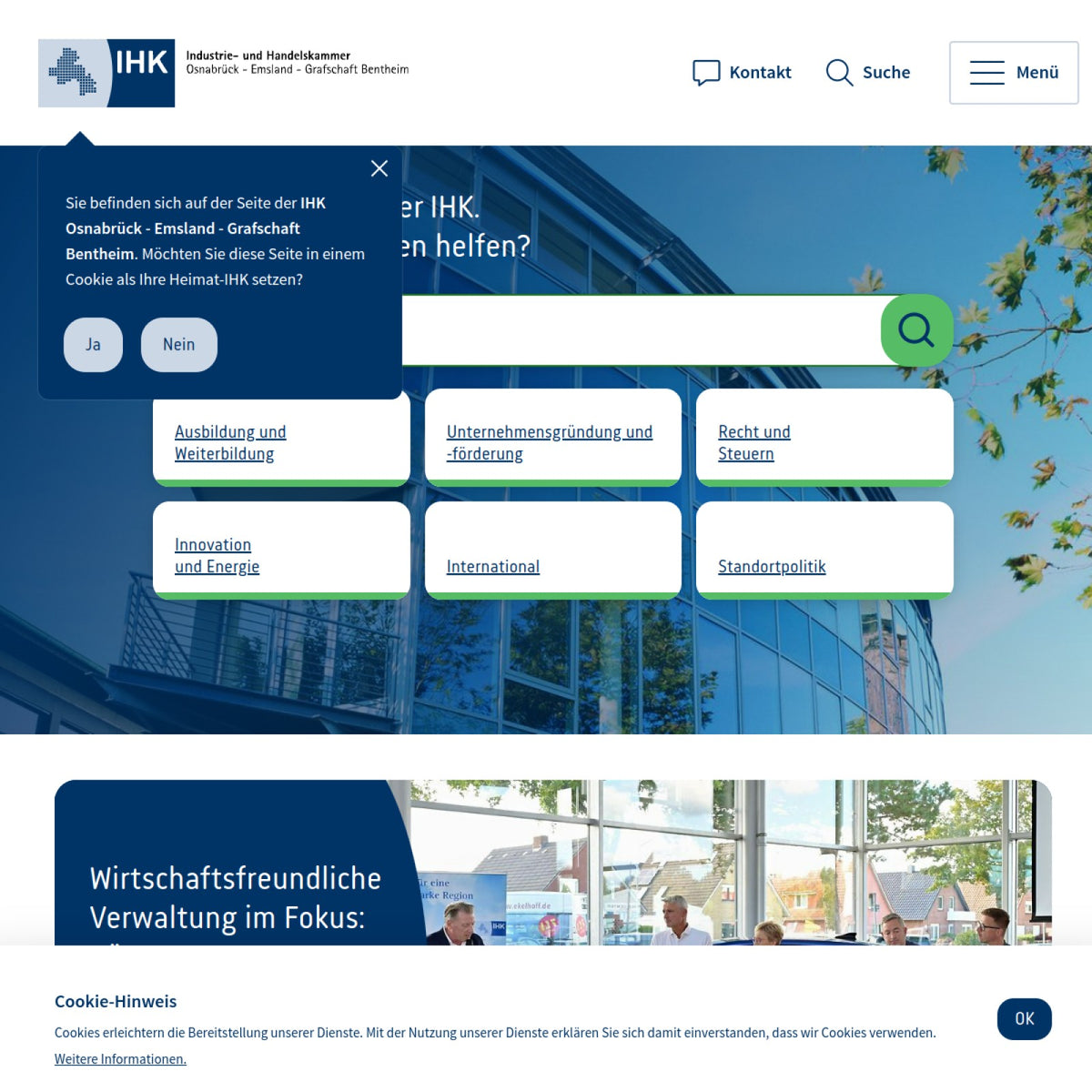 Screenshot der offiziellen Website von Industrie- und Handelskammer Osnabrück - Emsland - Grafschaft Bentheim