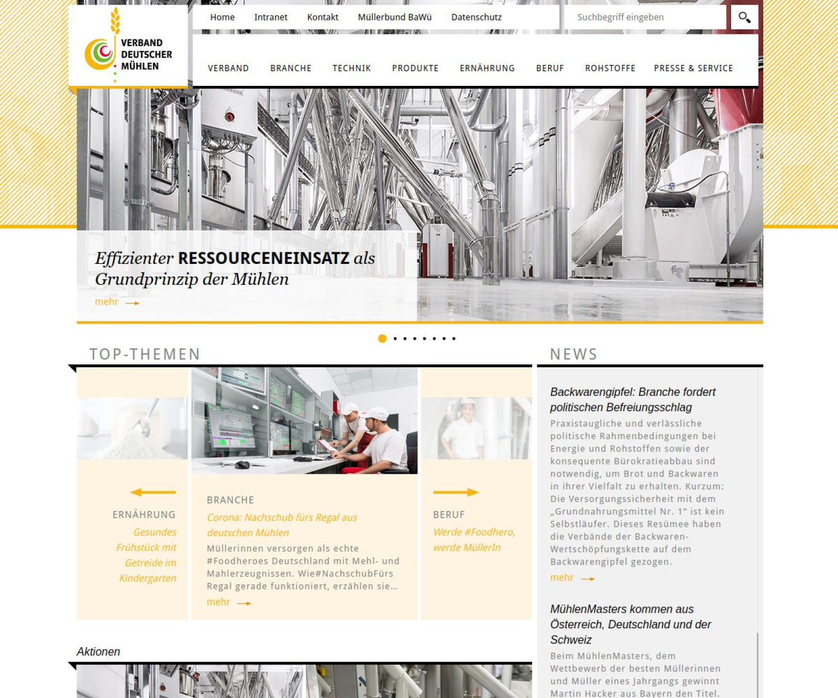 Screenshot der offiziellen Website von Verband der Getreide-, Mühlen- und Stärkewirtschaft (VGMS)
