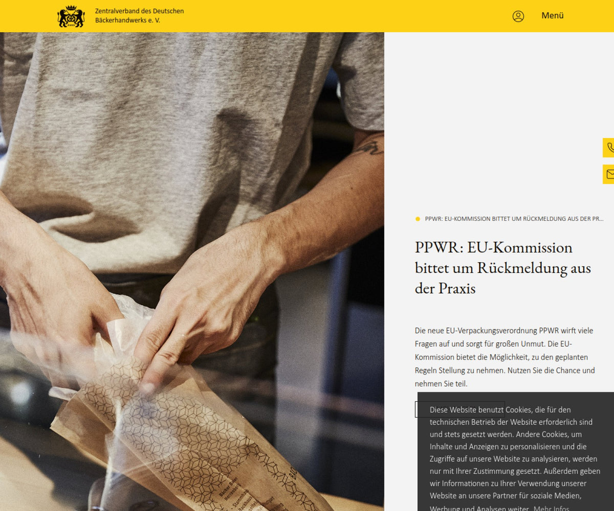 Screenshot der offiziellen Website von Zentralverband des Deutschen Bäckerhandwerks e.V.