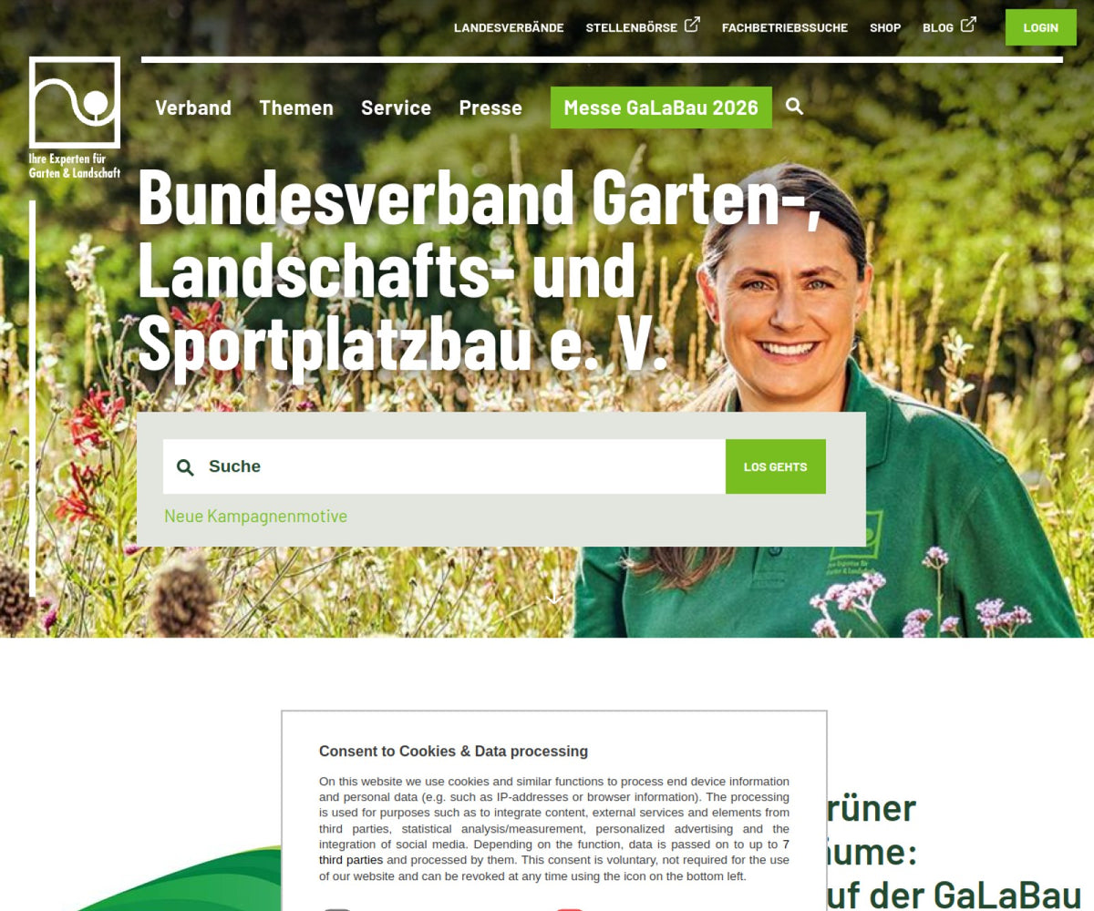 Screenshot der offiziellen Website von Bundesverband Garten-, Landschafts- und Sportplatzbau e.V.