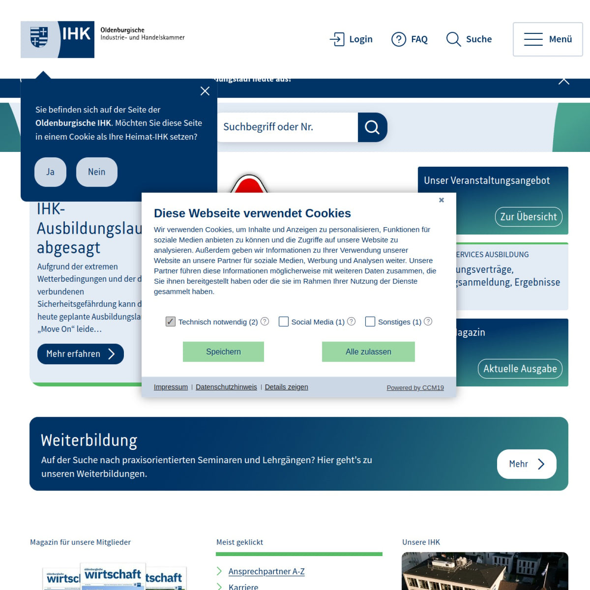 Screenshot der offiziellen Website von Oldenburgische Industrie- und Handelskammer