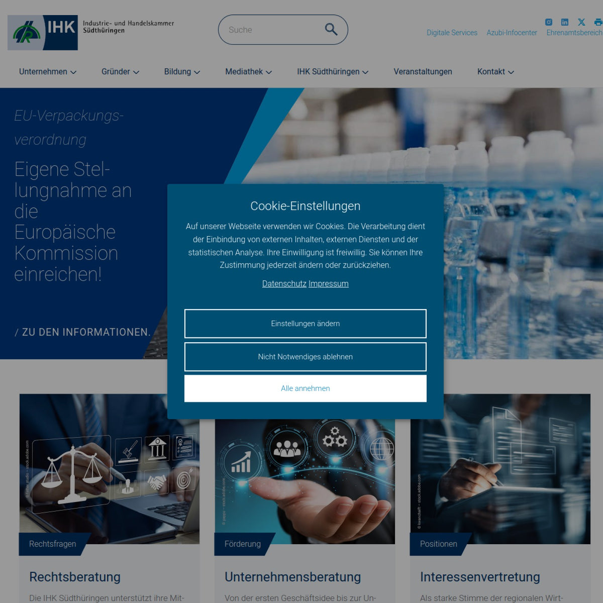 Screenshot der offiziellen Website von Industrie- und Handelskammer Südthüringen