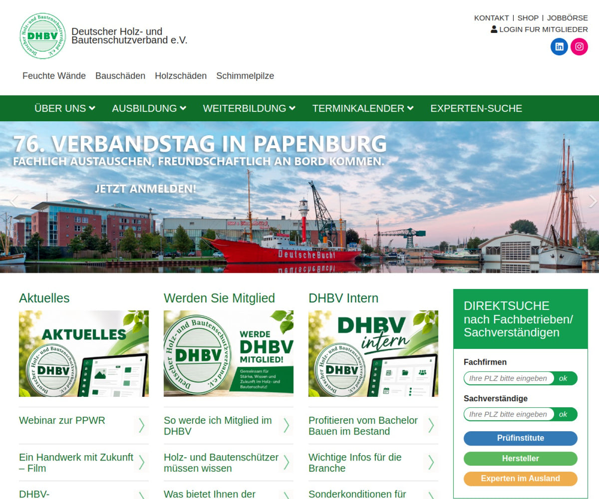 Screenshot der offiziellen Website von Deutscher Holz- und Bautenschutzverband e.V.