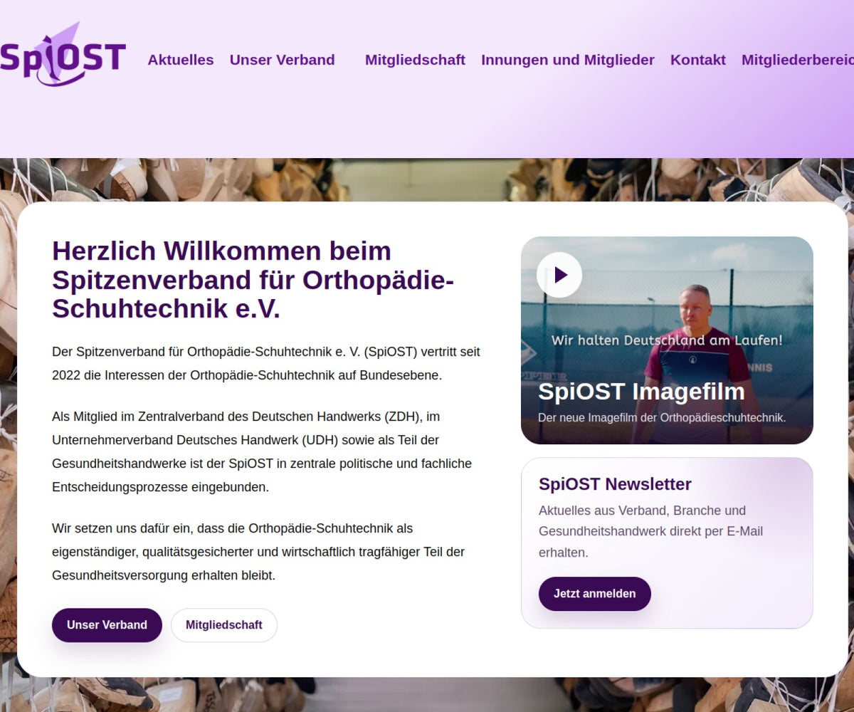 Screenshot der offiziellen Website von Spitzenverband Orthopädieschuhtechnik (SpiOST)