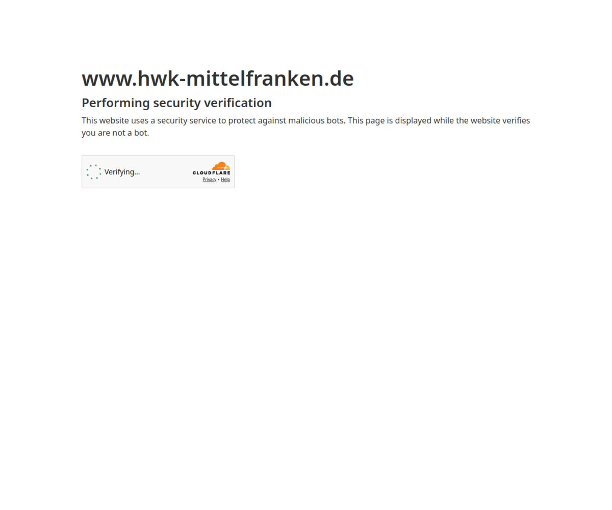 Screenshot der offiziellen Website von Handwerkskammer für Mittelfranken