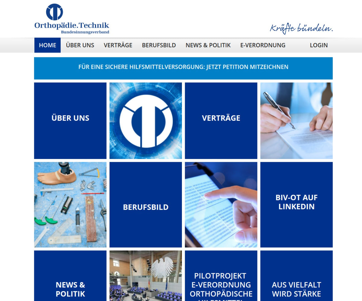 Screenshot der offiziellen Website von Bundesinnungsverband für Orthopädie-Technik